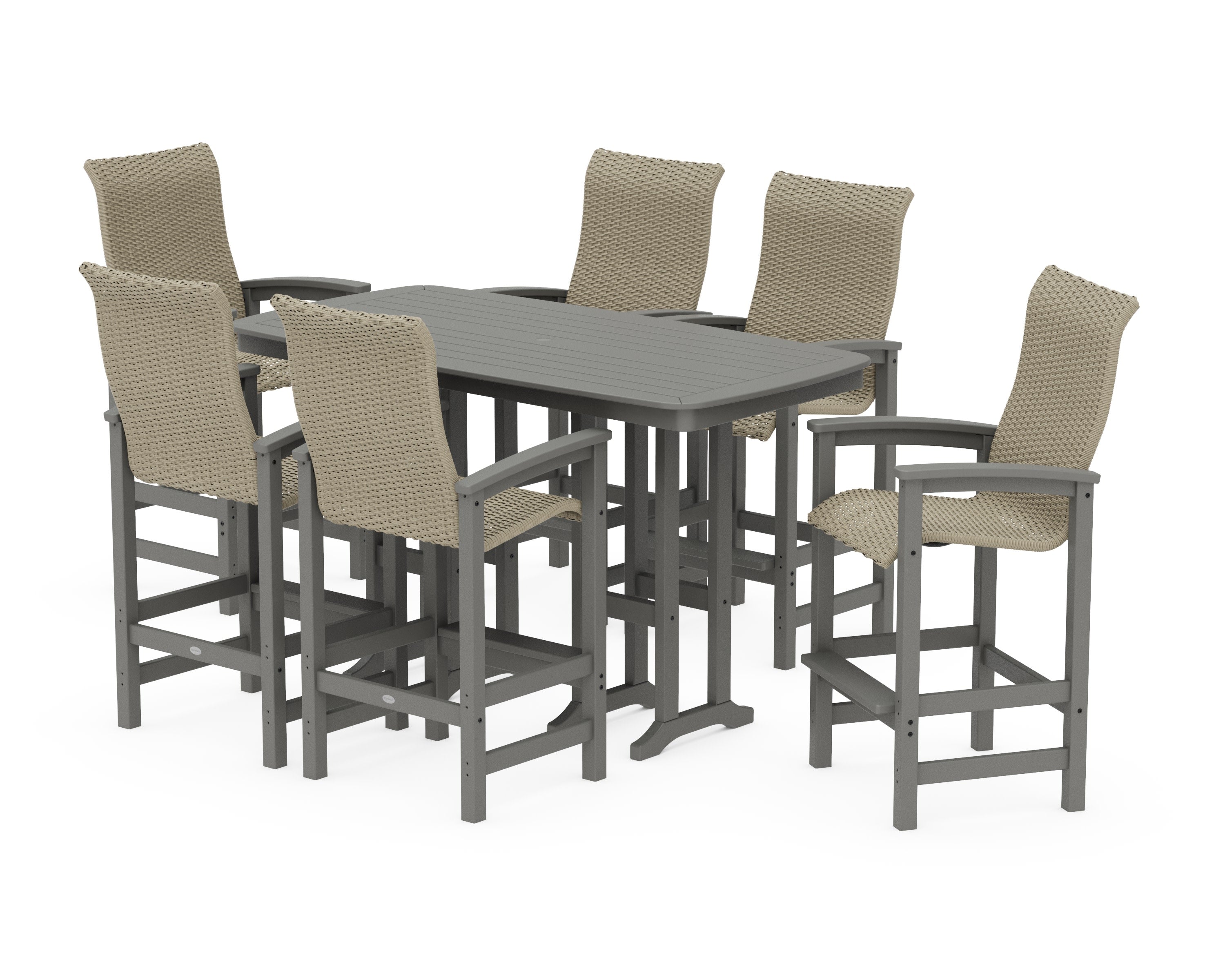 Coastal Woven High-Back Arm Chair 7-Piece Bar Set