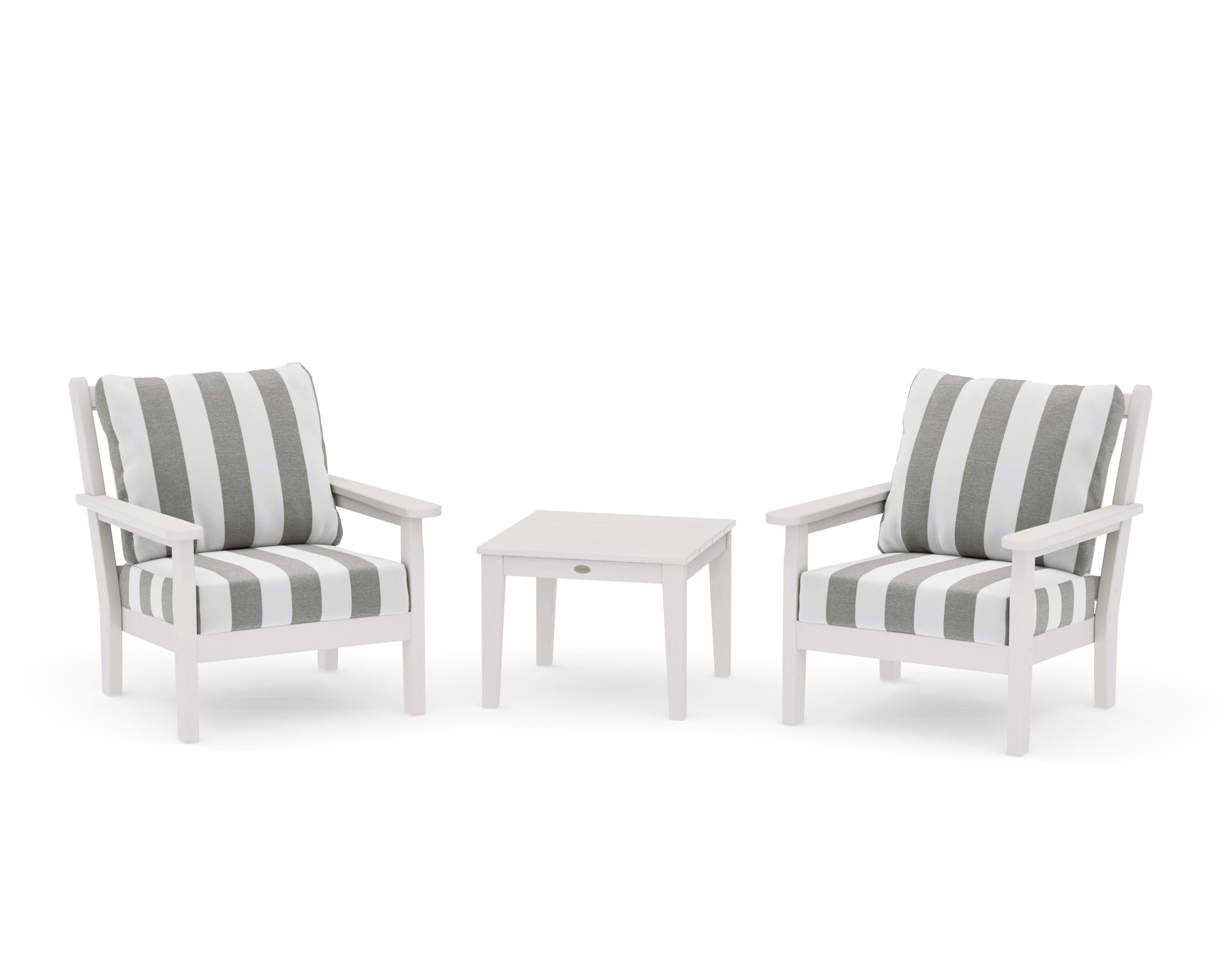 Chippendale 3-Piece Deep Seating Set in Vintage White / Cabana Stripe Grey Mist