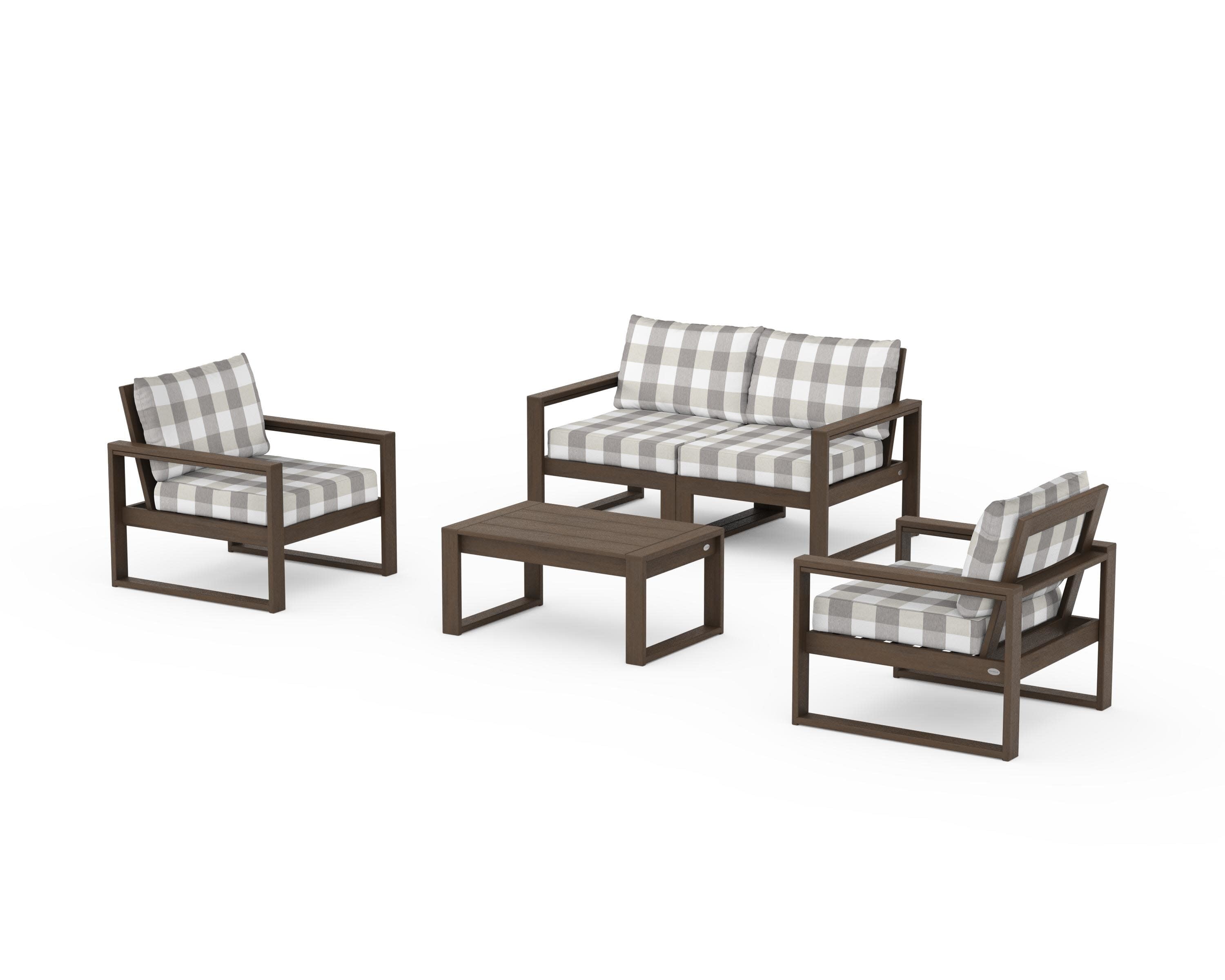 EDGE Sectional 4-Piece Deep Seating Set with Loveseat in Kona / Buffalo Plaid Grey Mist