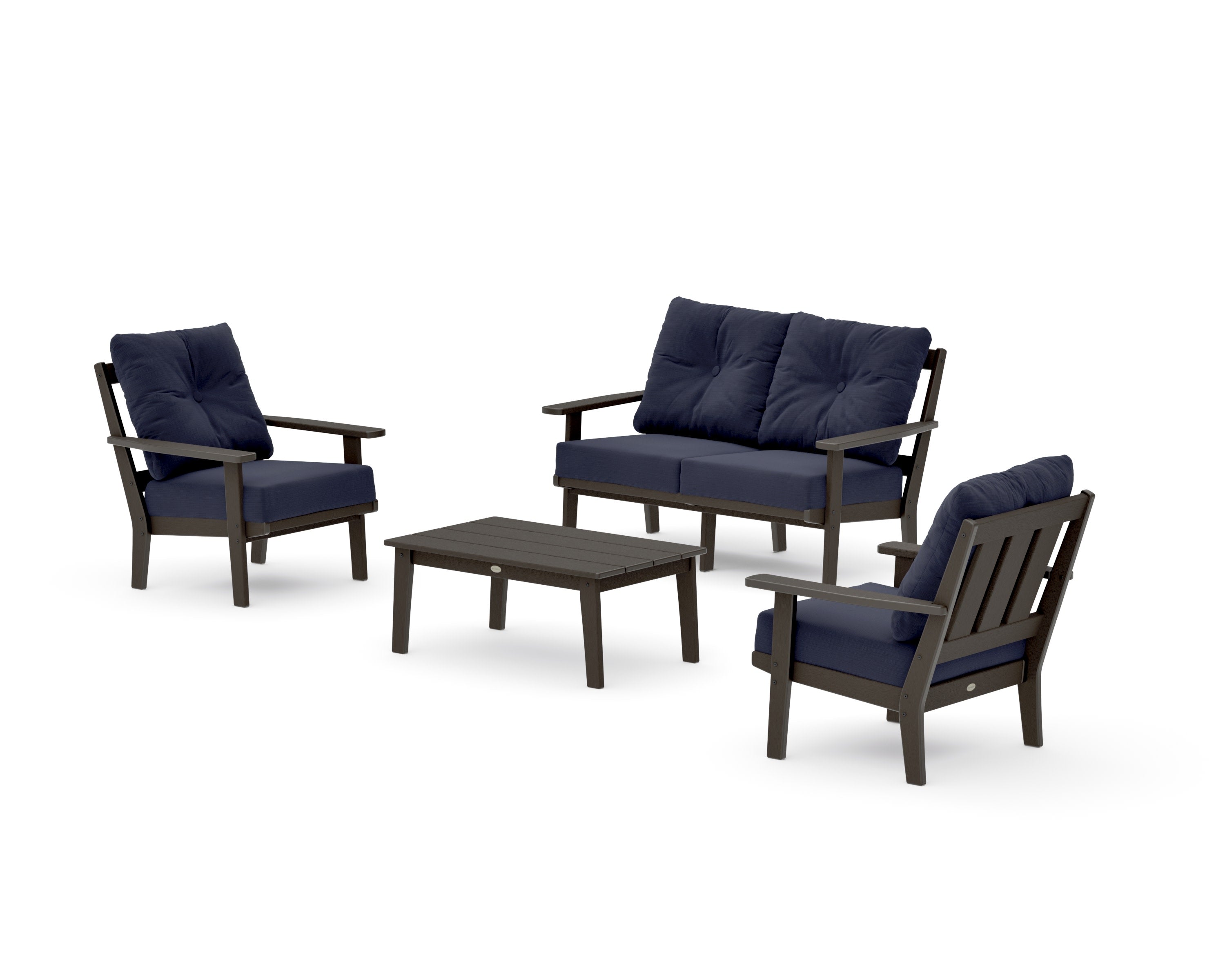 Oxford 4-Piece Deep Seating Set with Loveseat in Vintage Coffee / Navy Linen