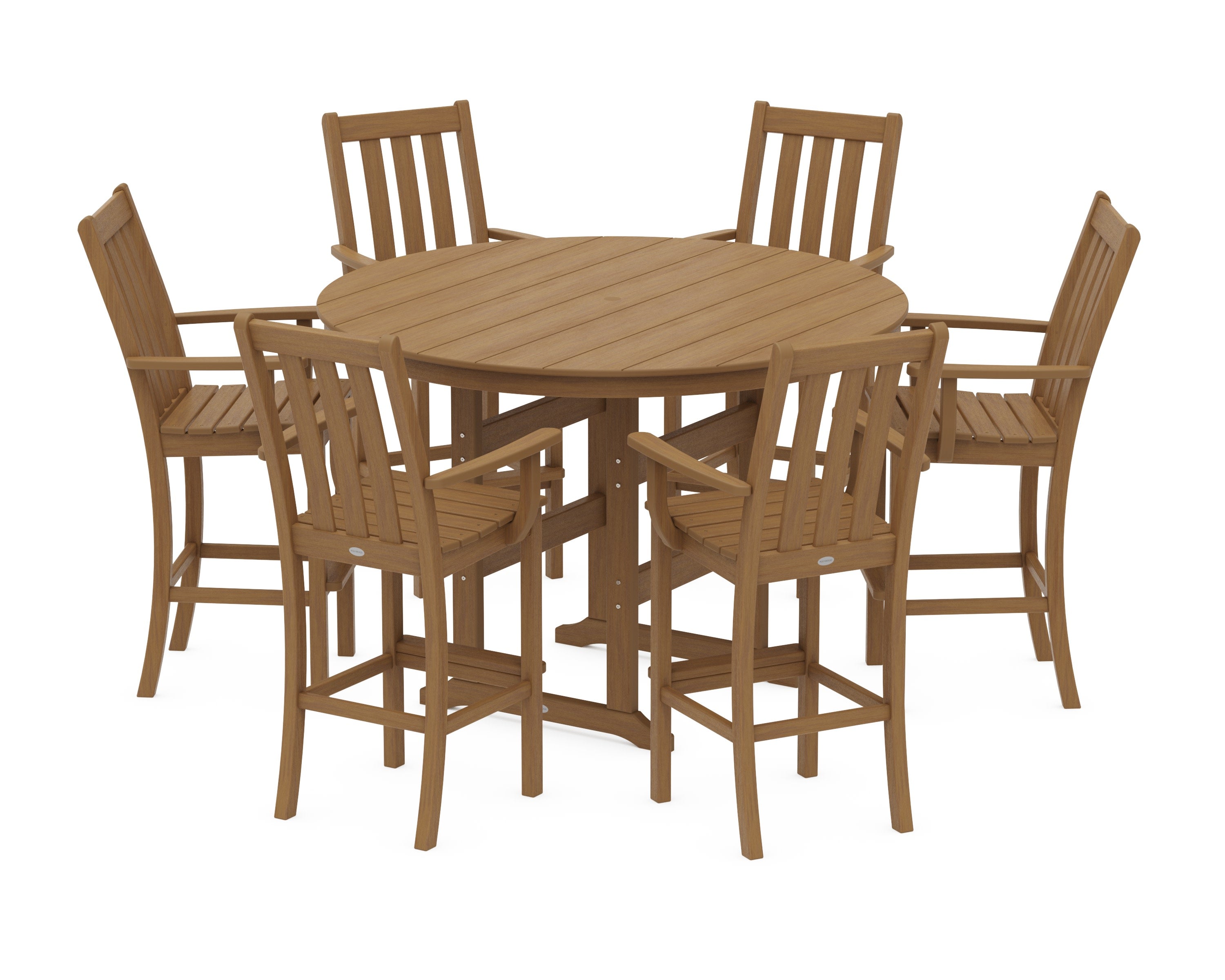 Vineyard 7-Piece Arm Chair Round Farmhouse Bar Set in Natural