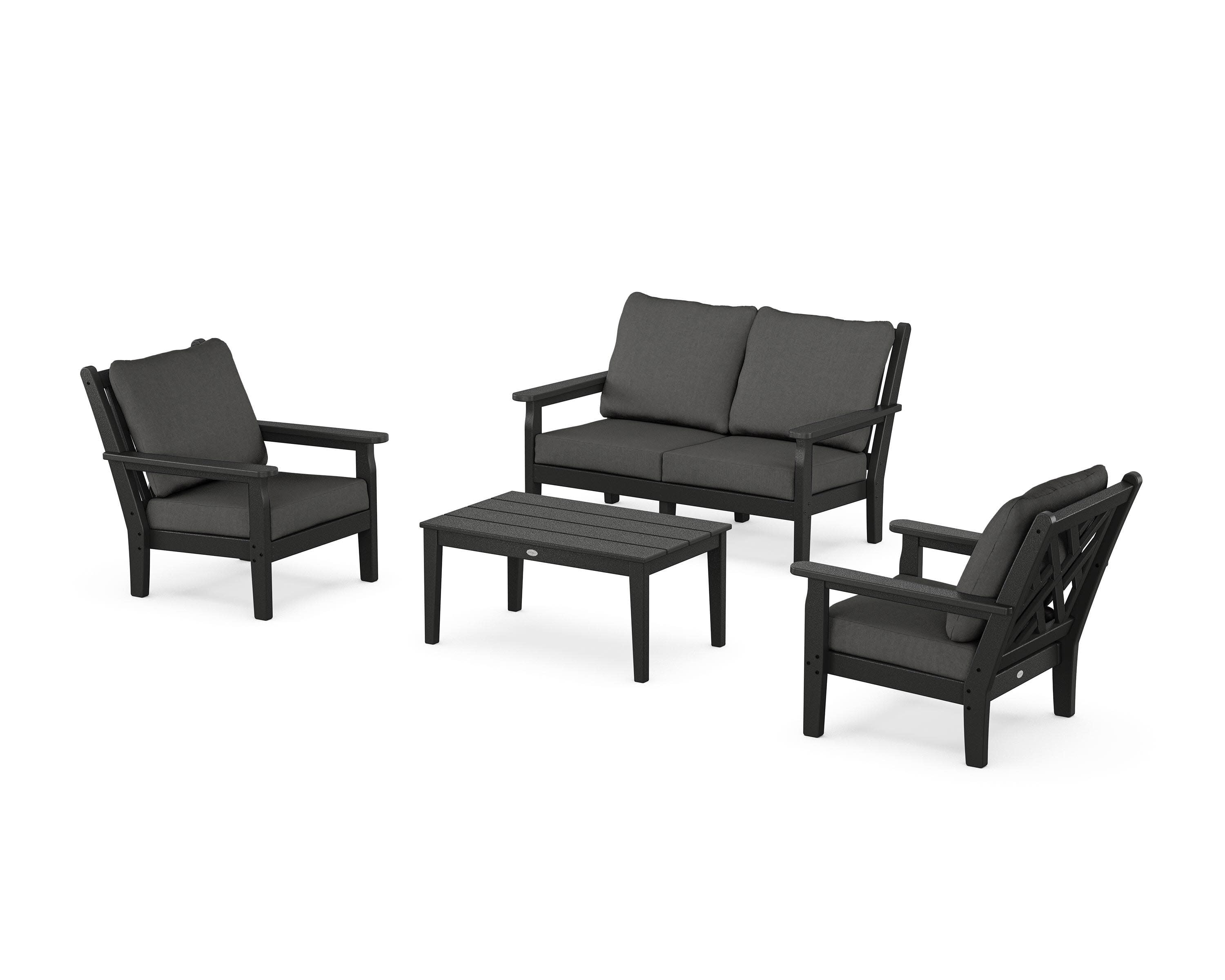 Chippendale 4-Piece Deep Seating Set with Loveseat in Black / Spectrum Carbon