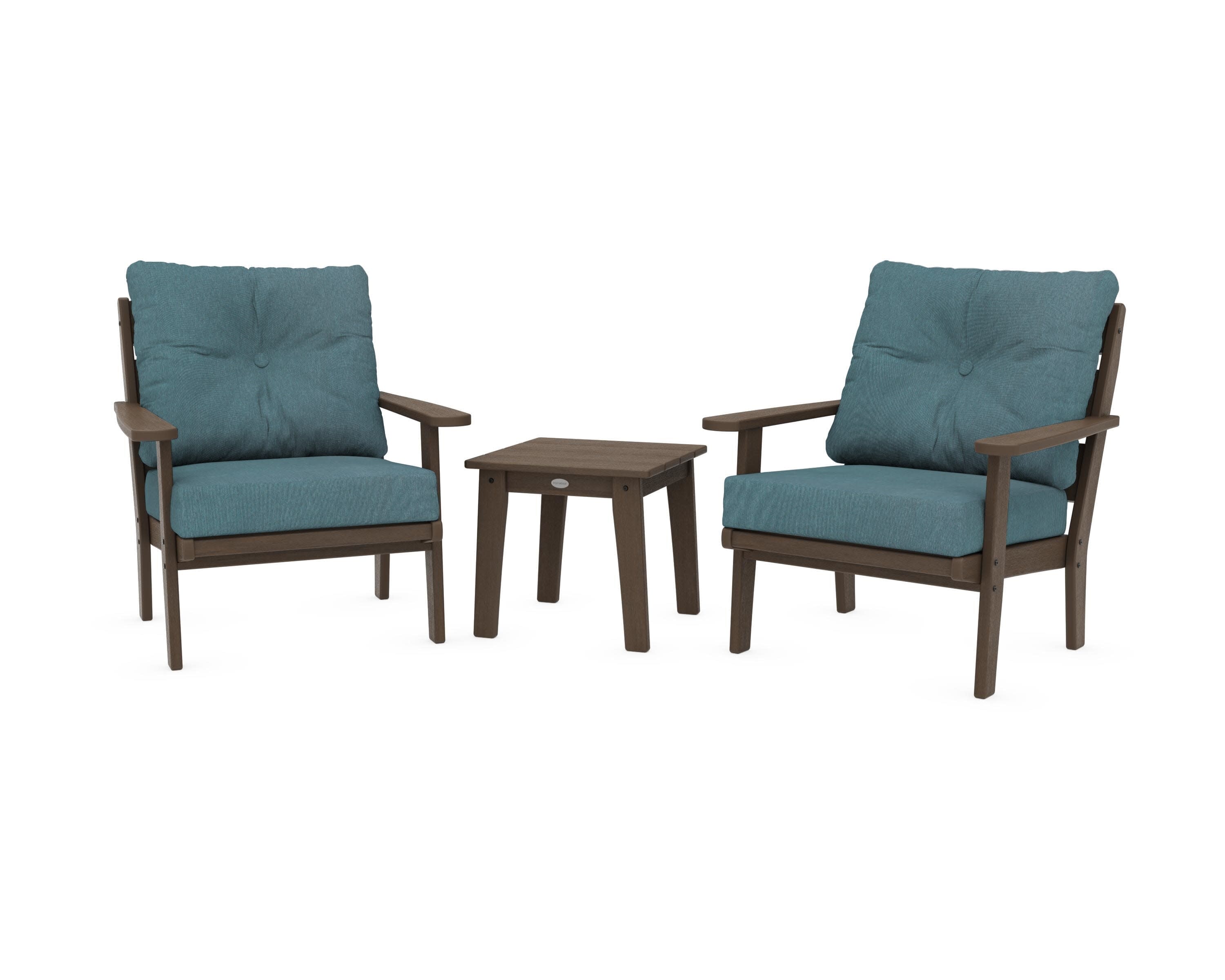 Lakeside 3-Piece Deep Seating Chair Set in Kona / Ocean Teal