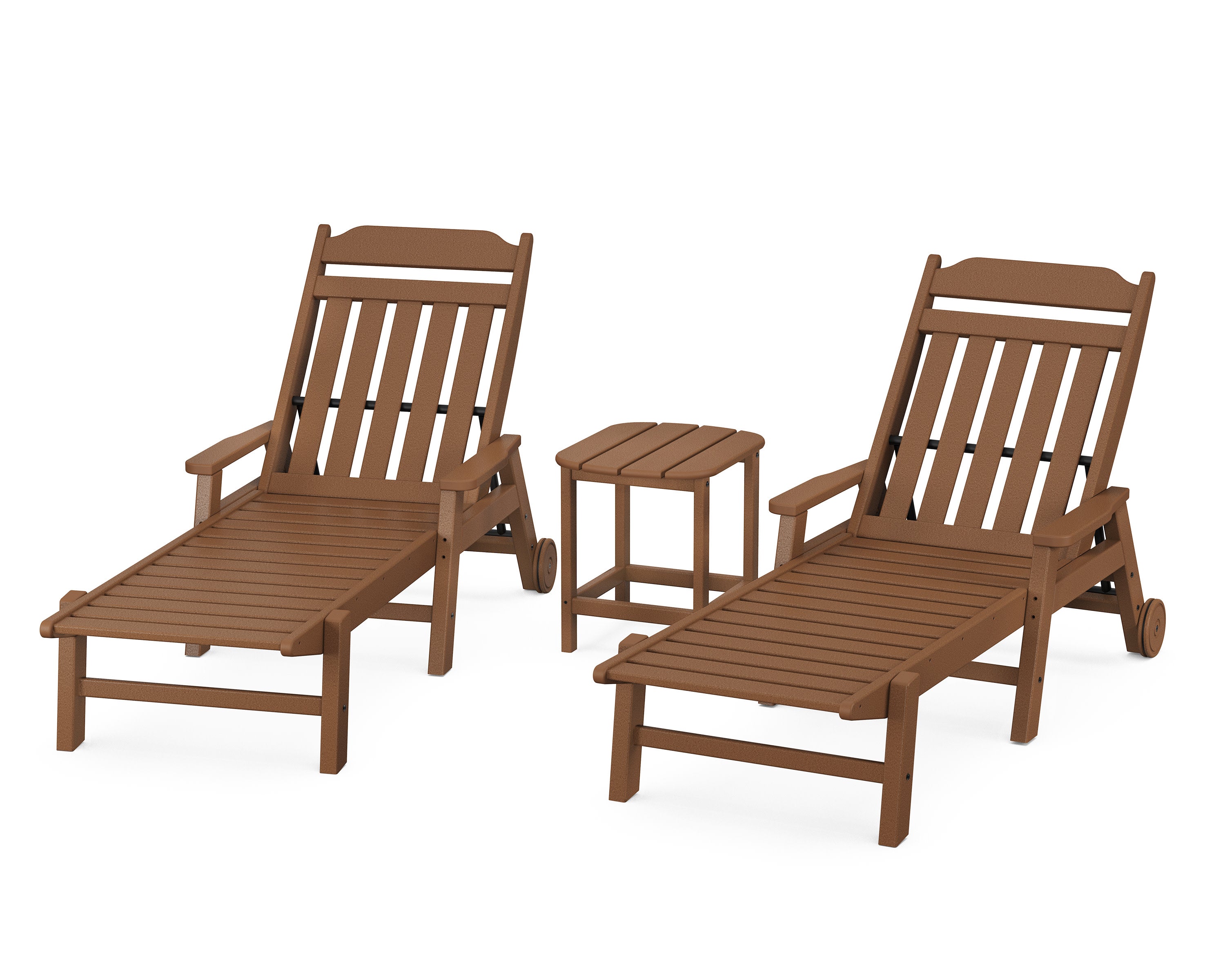 Cottage 3-Piece Chaise Set with Arms and Wheels in Teak