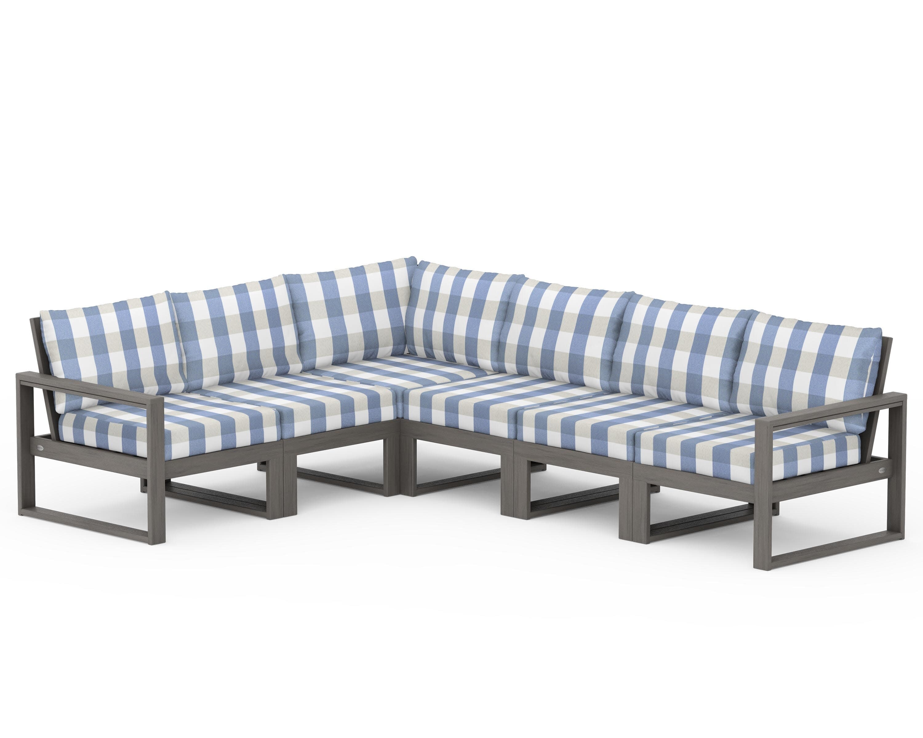 EDGE 6-Piece Modular Deep Seating Set in Driftwood / Buffalo Plaid Sky Blue