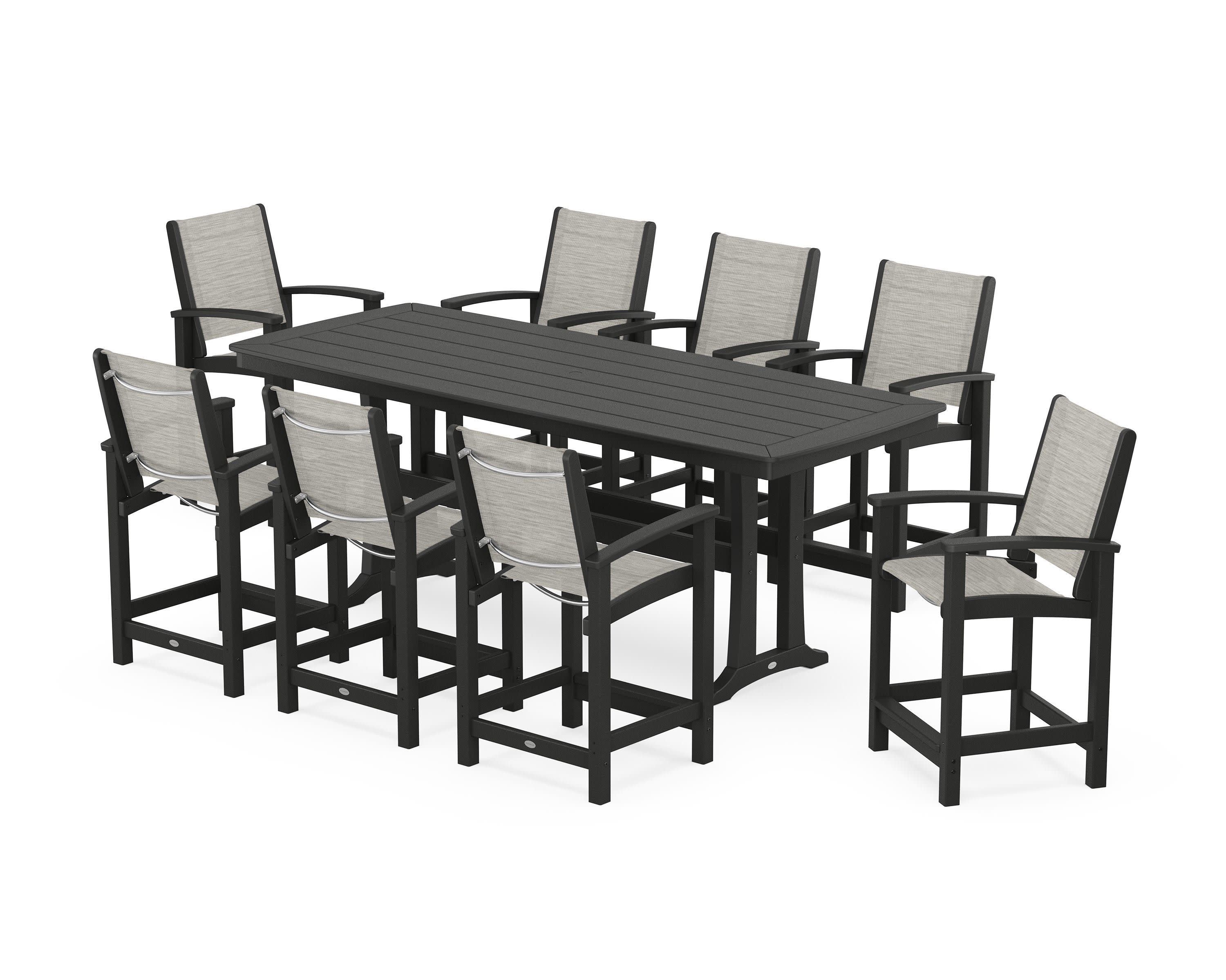 Coastal 9-Piece Counter Set with Trestle Legs in Black / Birch Sling