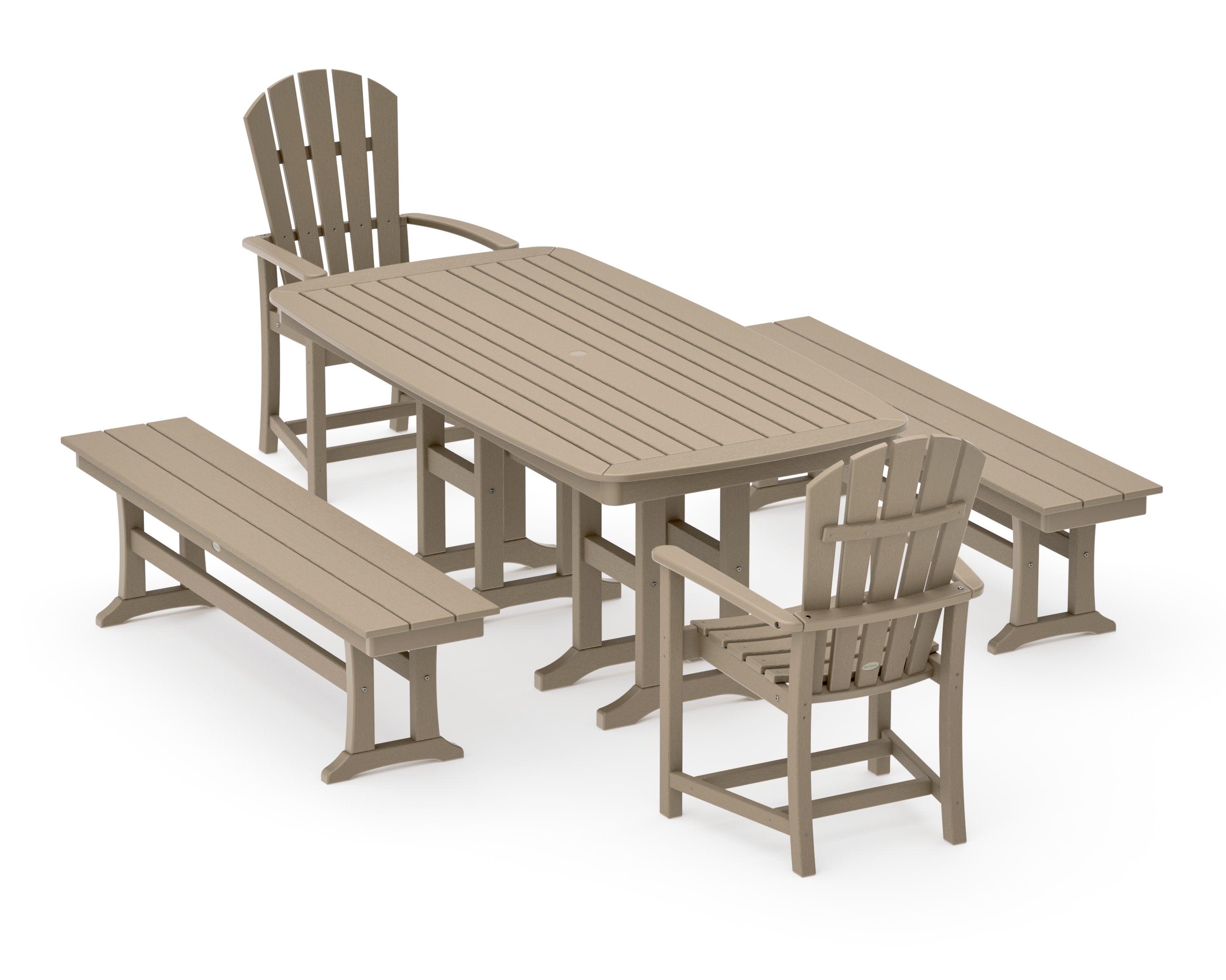 Palm Coast 5-Piece Dining Set with Benches in Vintage Sahara