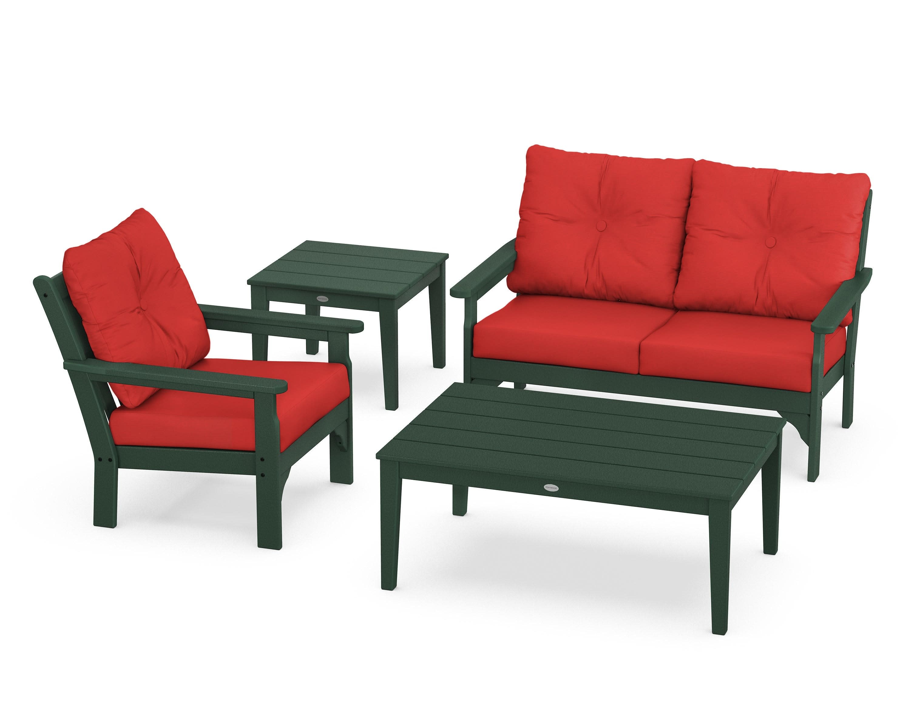 Vineyard 4-Piece Deep Seating Set in Green / Crimson Linen