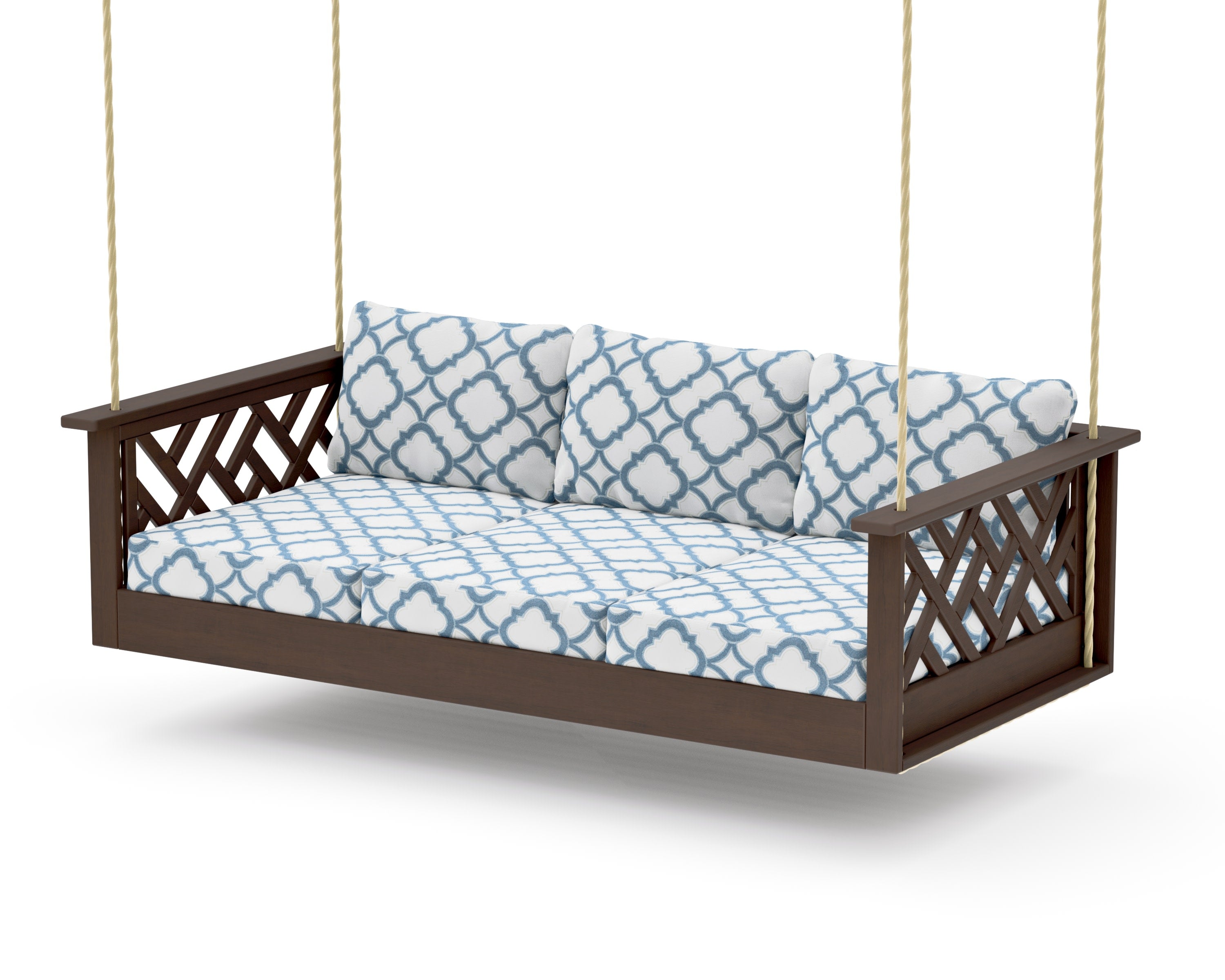Chippendale Daybed Swing in Kona / Trellis Sky Blue