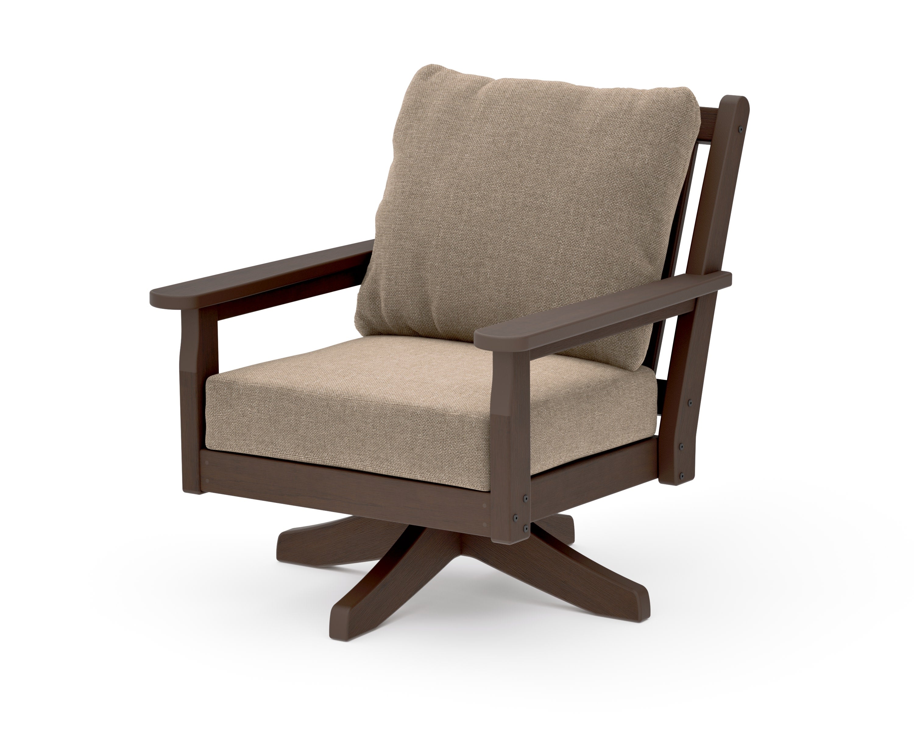 Chippendale Deep Seating Swivel Chair in Kona / Spiced Burlap