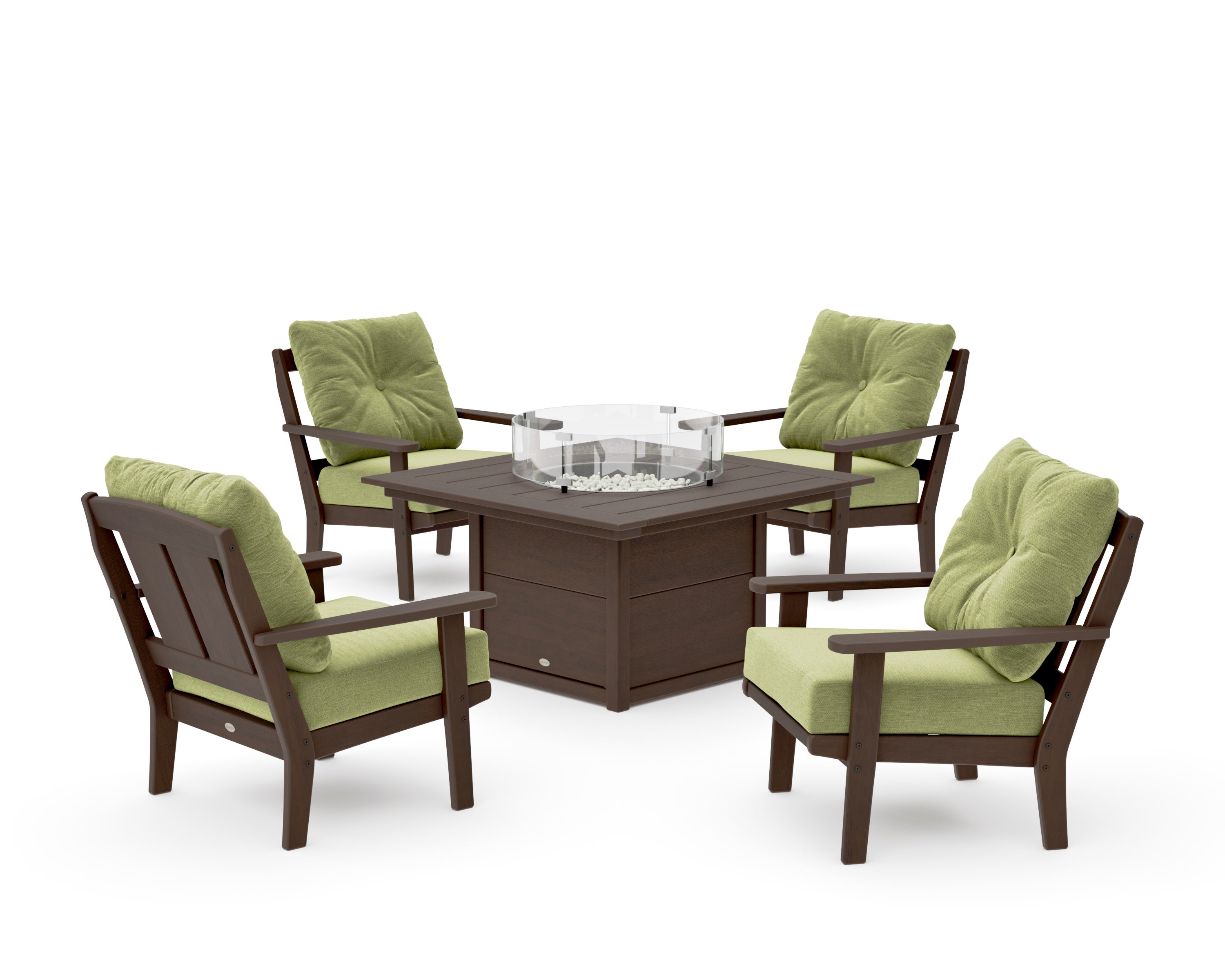 Mission 5-Piece Deep Seating Set with Fire Pit Table in Kona / Chartreuse Boucle