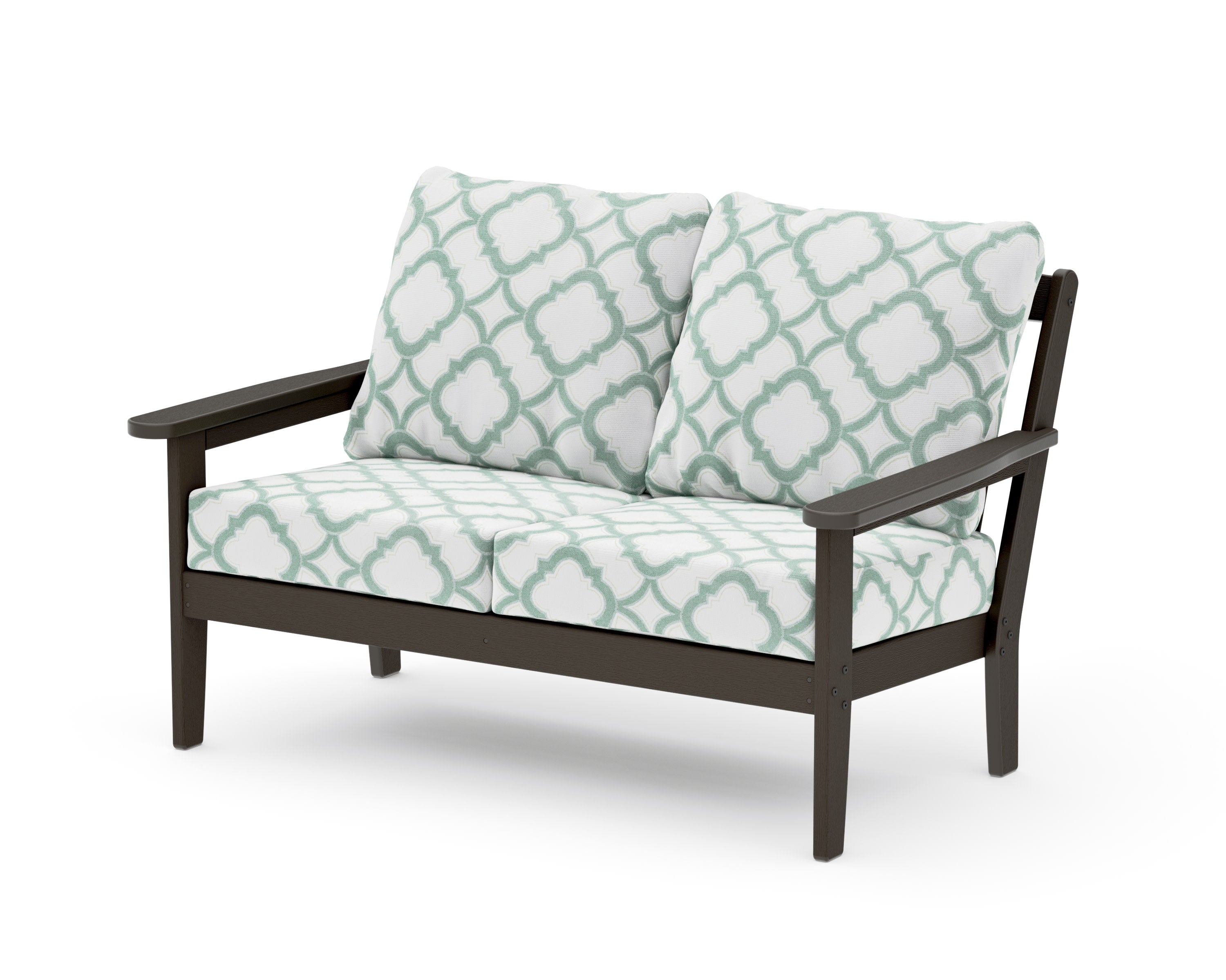 Cottage Deep Seating Loveseat in Vintage Coffee / Trellis Glacier Spa