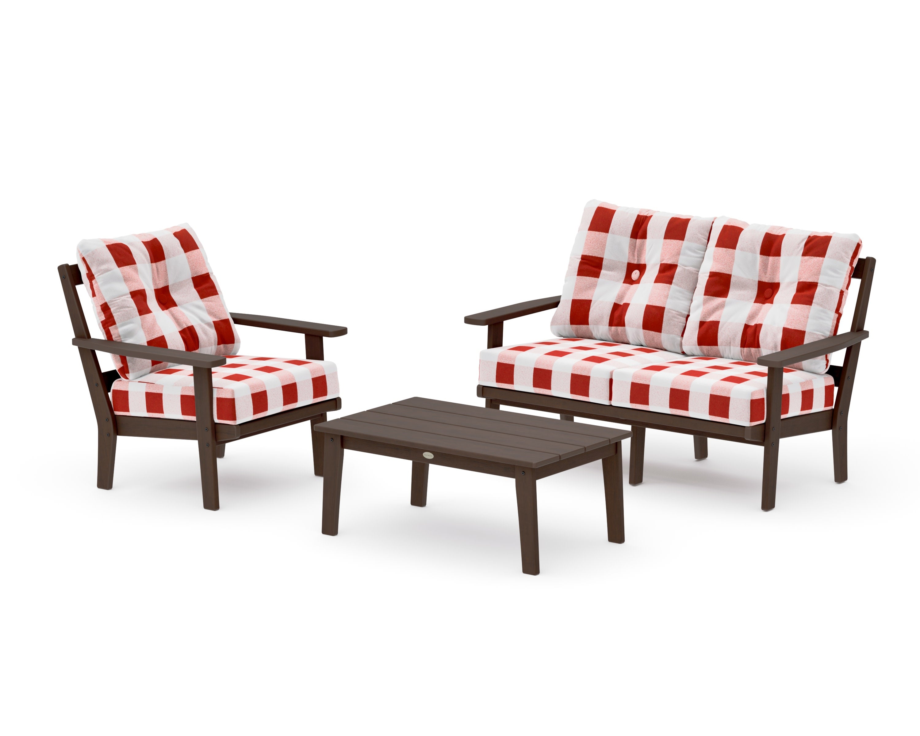 Prairie 3-Piece Deep Seating Set with Loveseat in Kona / Buffalo Plaid Crimson