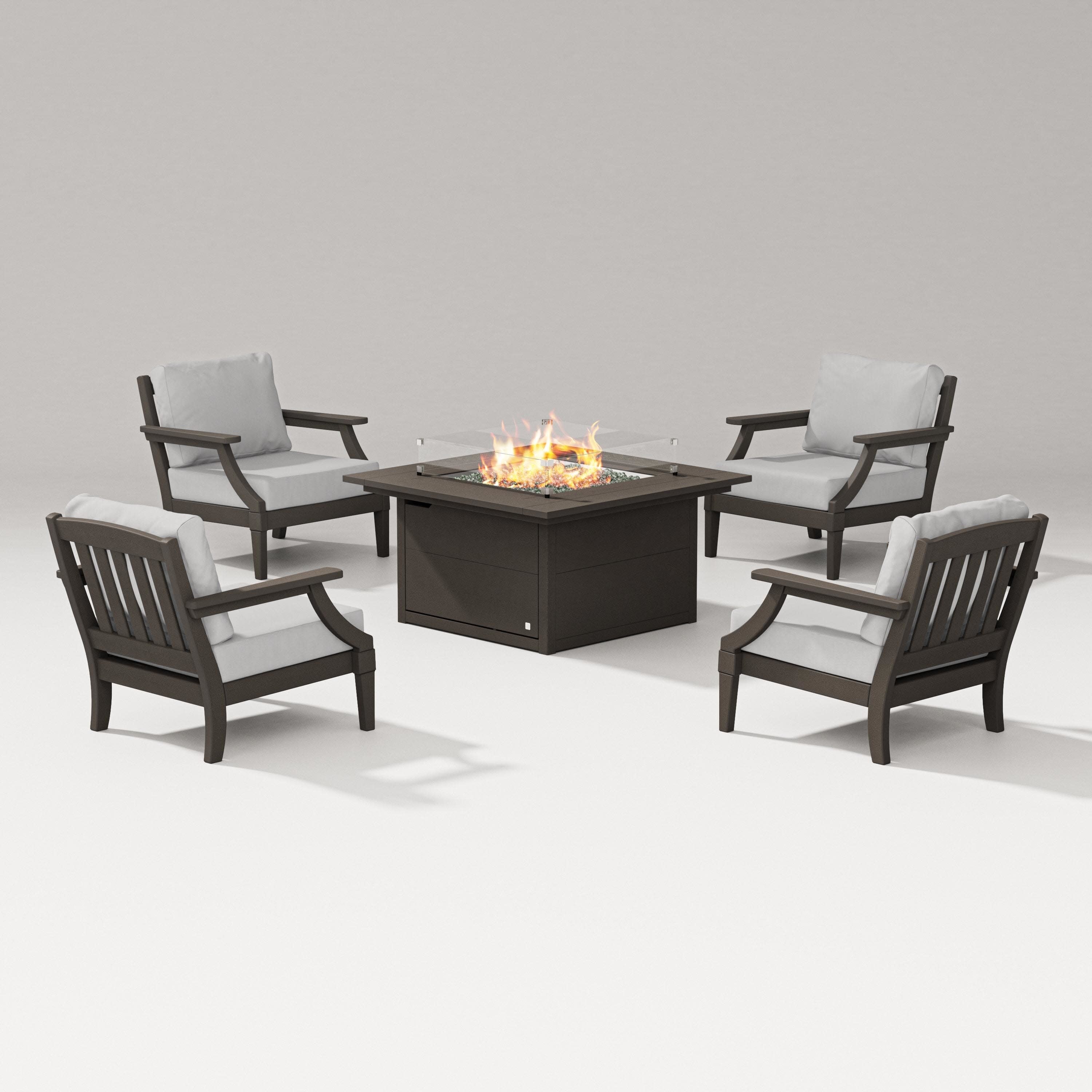 Estate 5-Piece Lounge Fire Table Set in Vintage Coffee / Diamond in the Rough