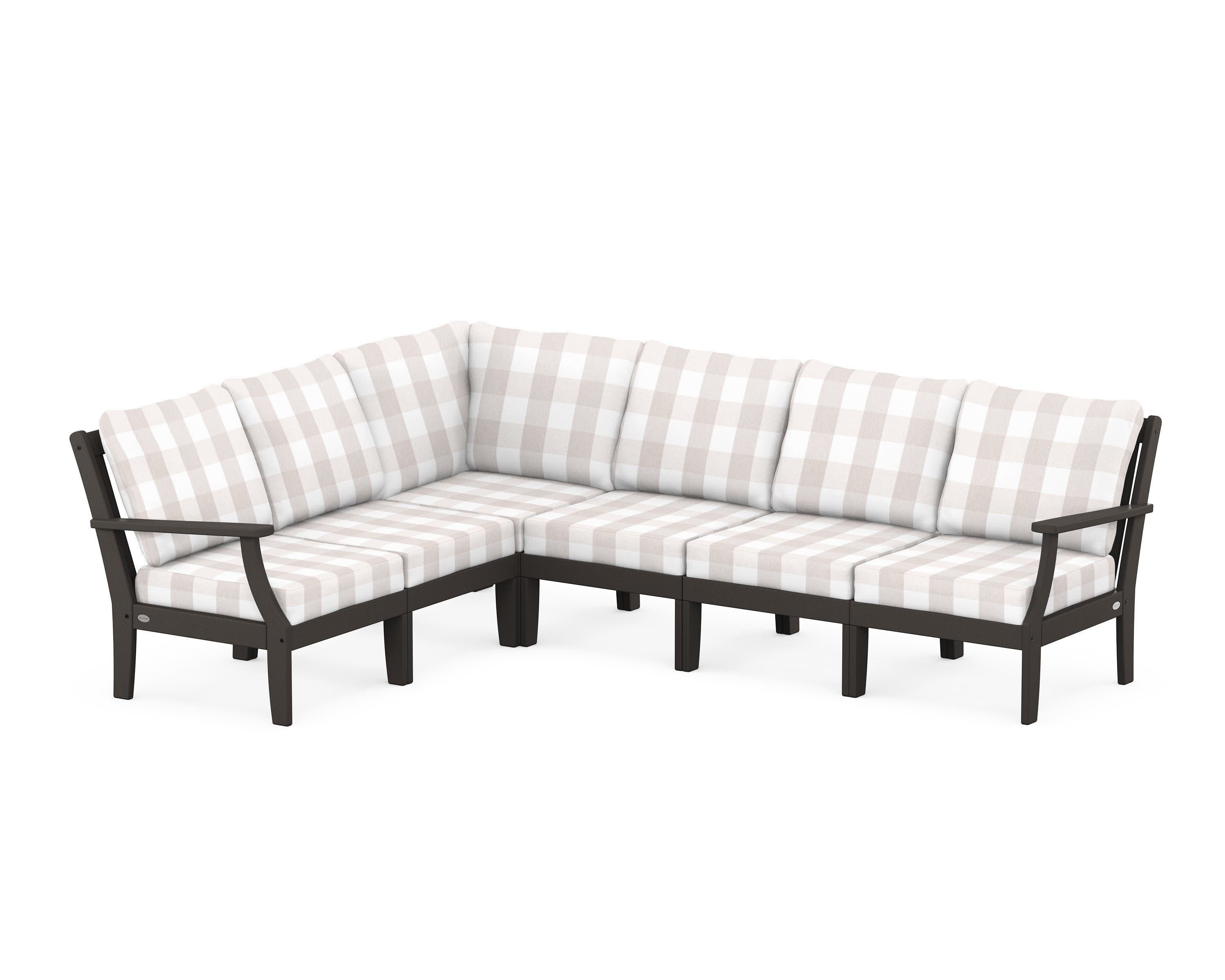 Braxton Modular 6-Piece Deep Seating Set in Vintage Coffee / Buffalo Plaid Dune Burlap