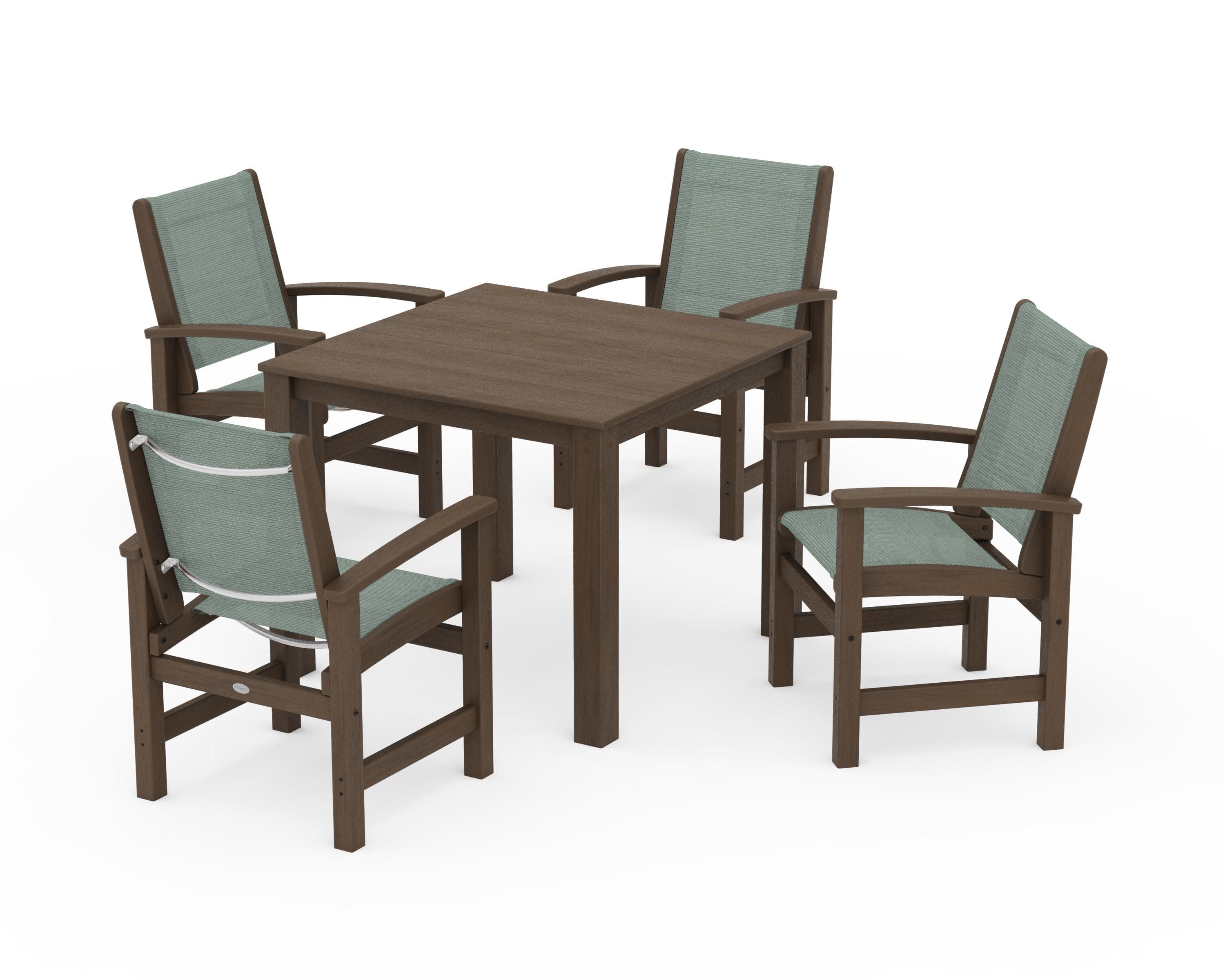 Coastal 5-Piece Parsons Dining Set in Kona / Dupioni Sea Mist Sling