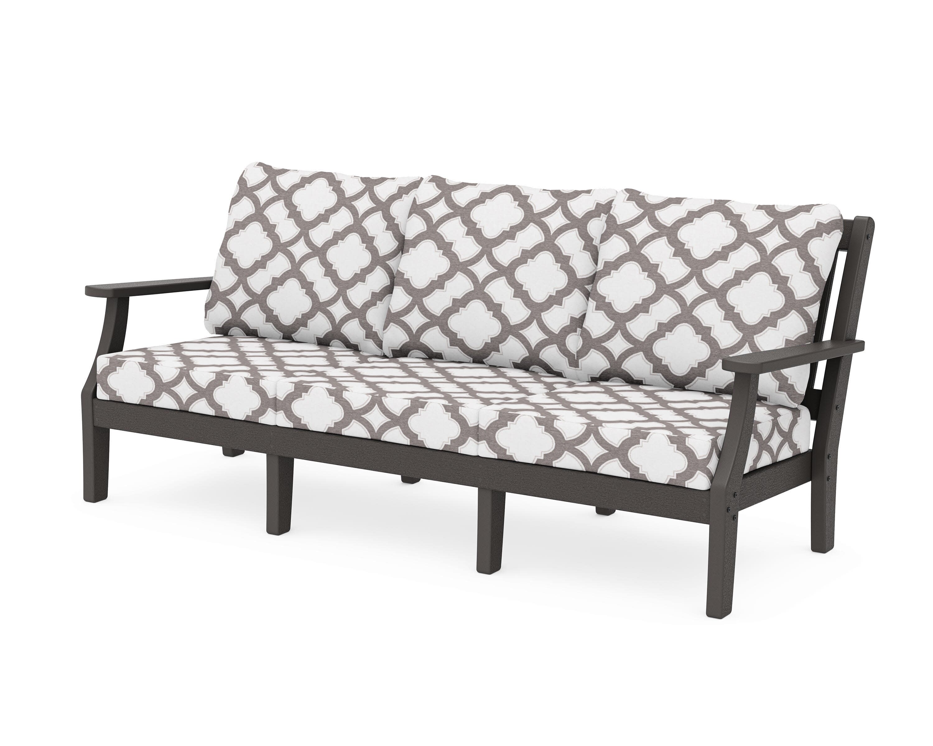Chinoiserie Deep Seating Sofa in Vintage Coffee / Trellis Grey Mist