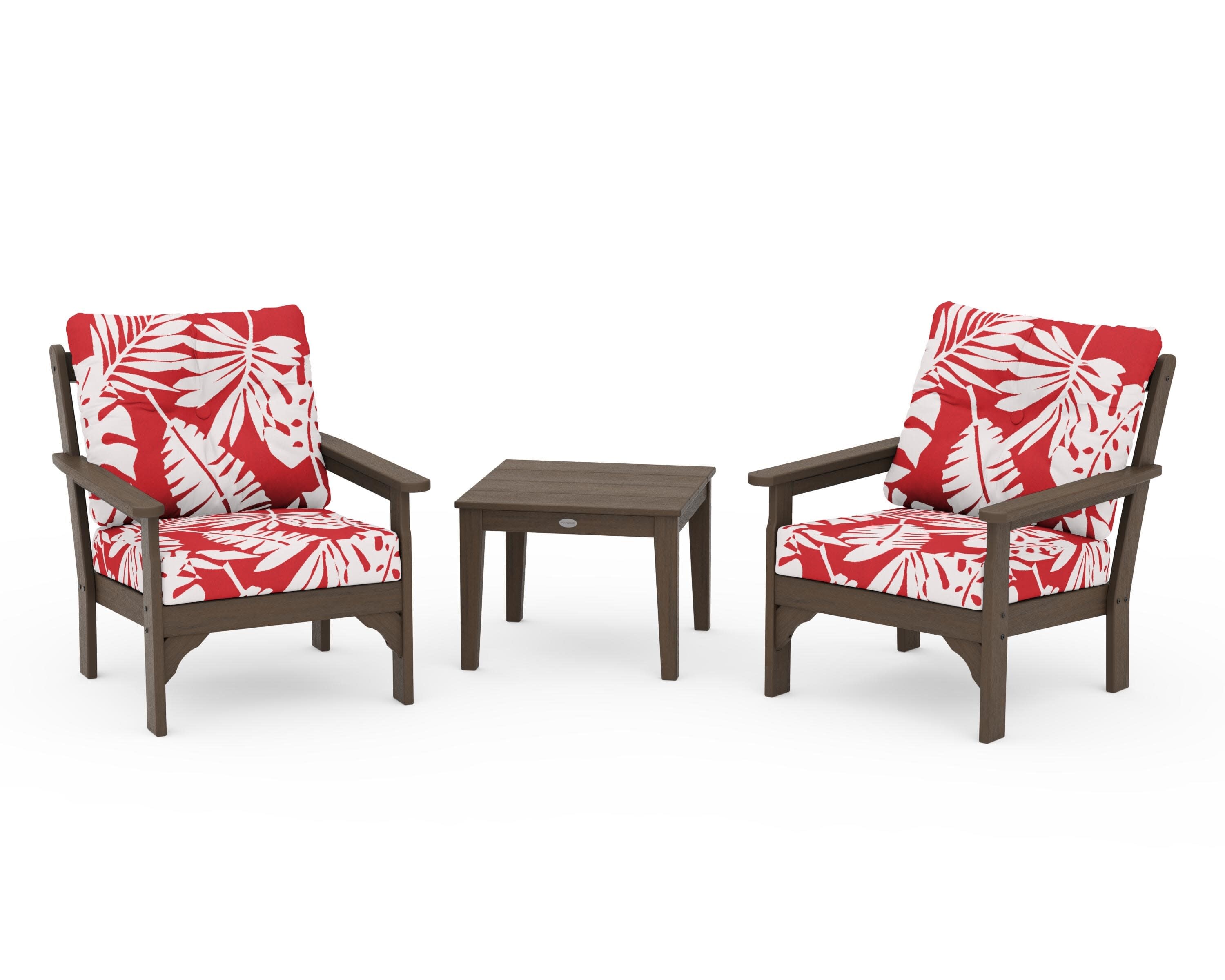 Vineyard 3-Piece Deep Seating Set in Kona / Leaf Crimson