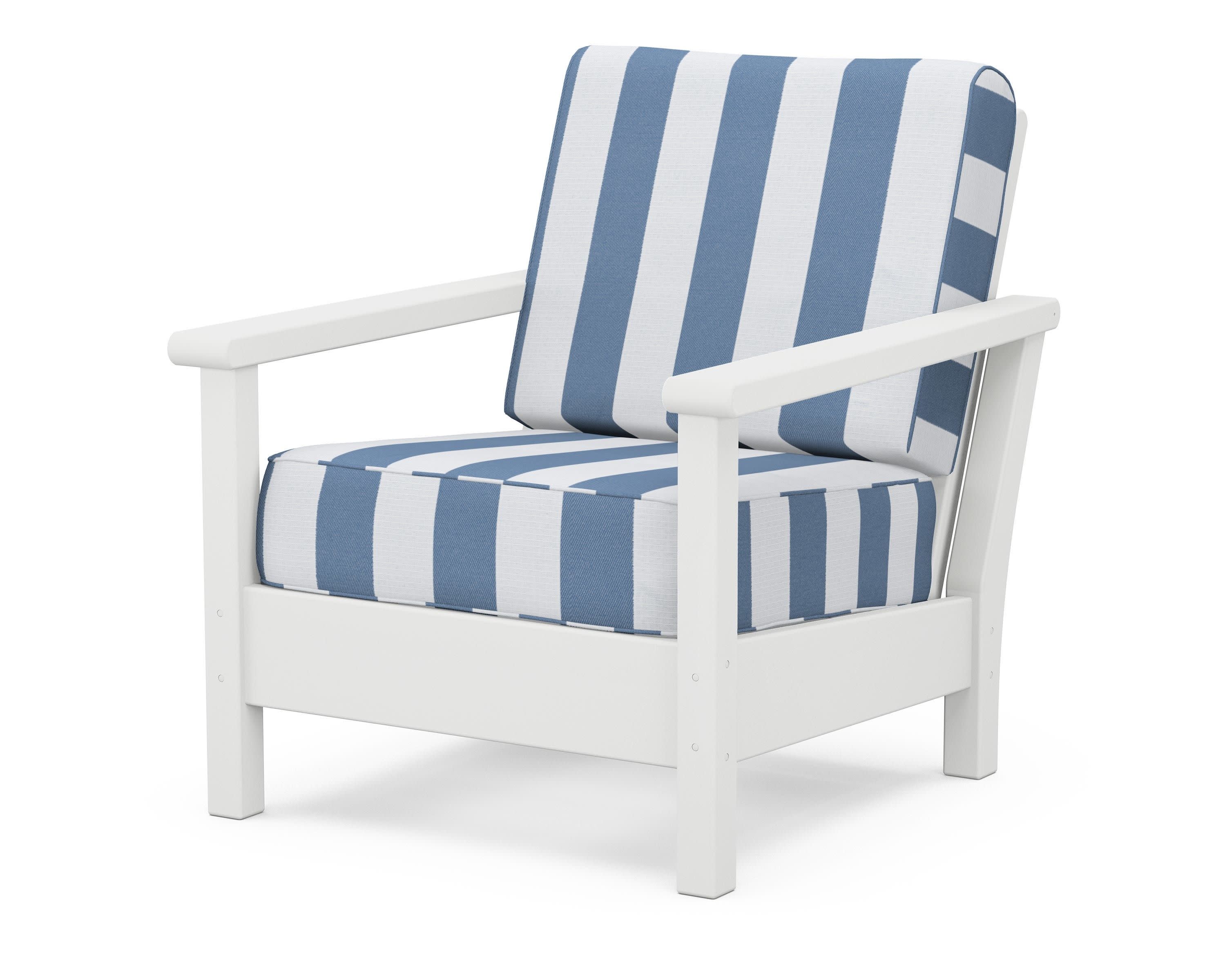 Harbour Deep Seating Chair in White / Cabana Stripe Sky Blue