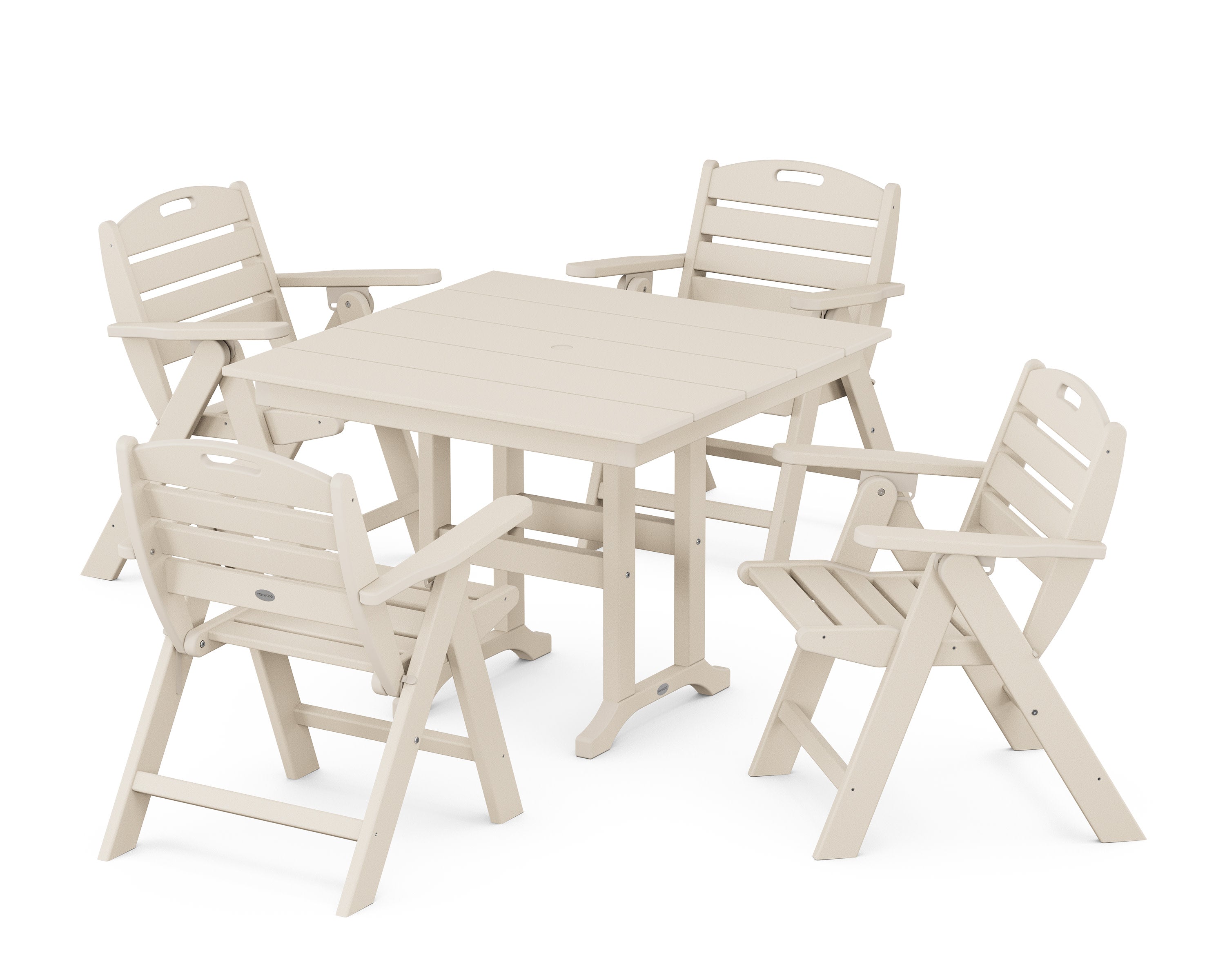 Nautical Folding Lowback Chair 5-Piece Farmhouse Dining Set in Sand