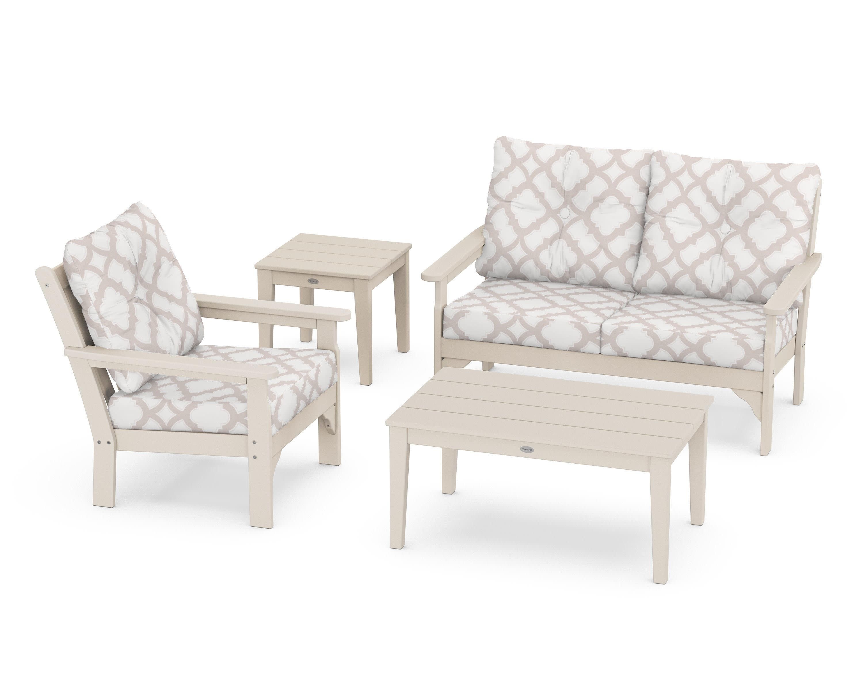 Vineyard 4-Piece Deep Seating Set in Sand / Trellis Dune Burlap