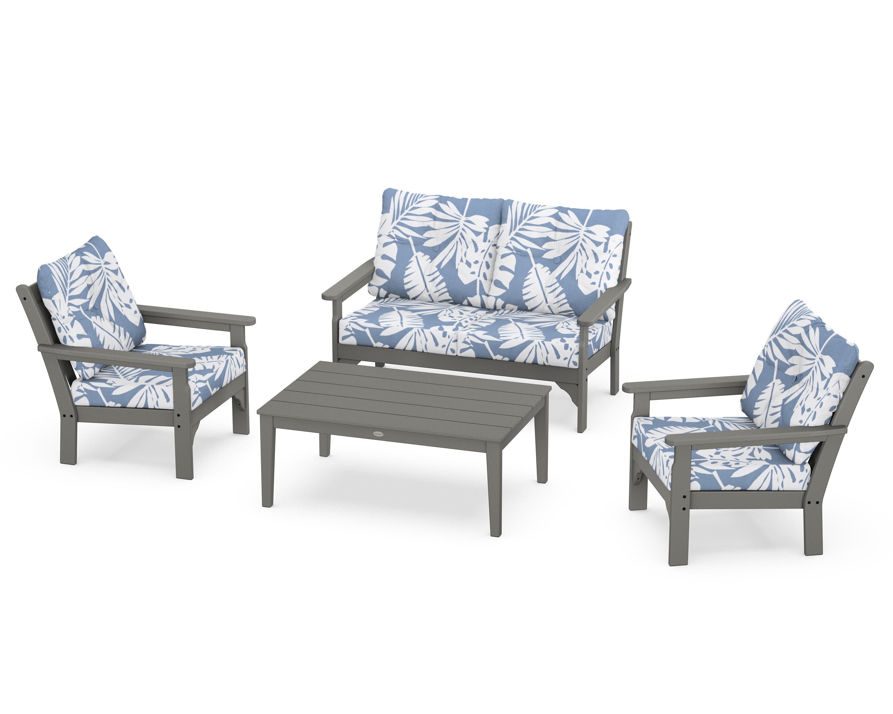 Vineyard 4-Piece Deep Seating Set in Slate Grey / Leaf Sky Blue