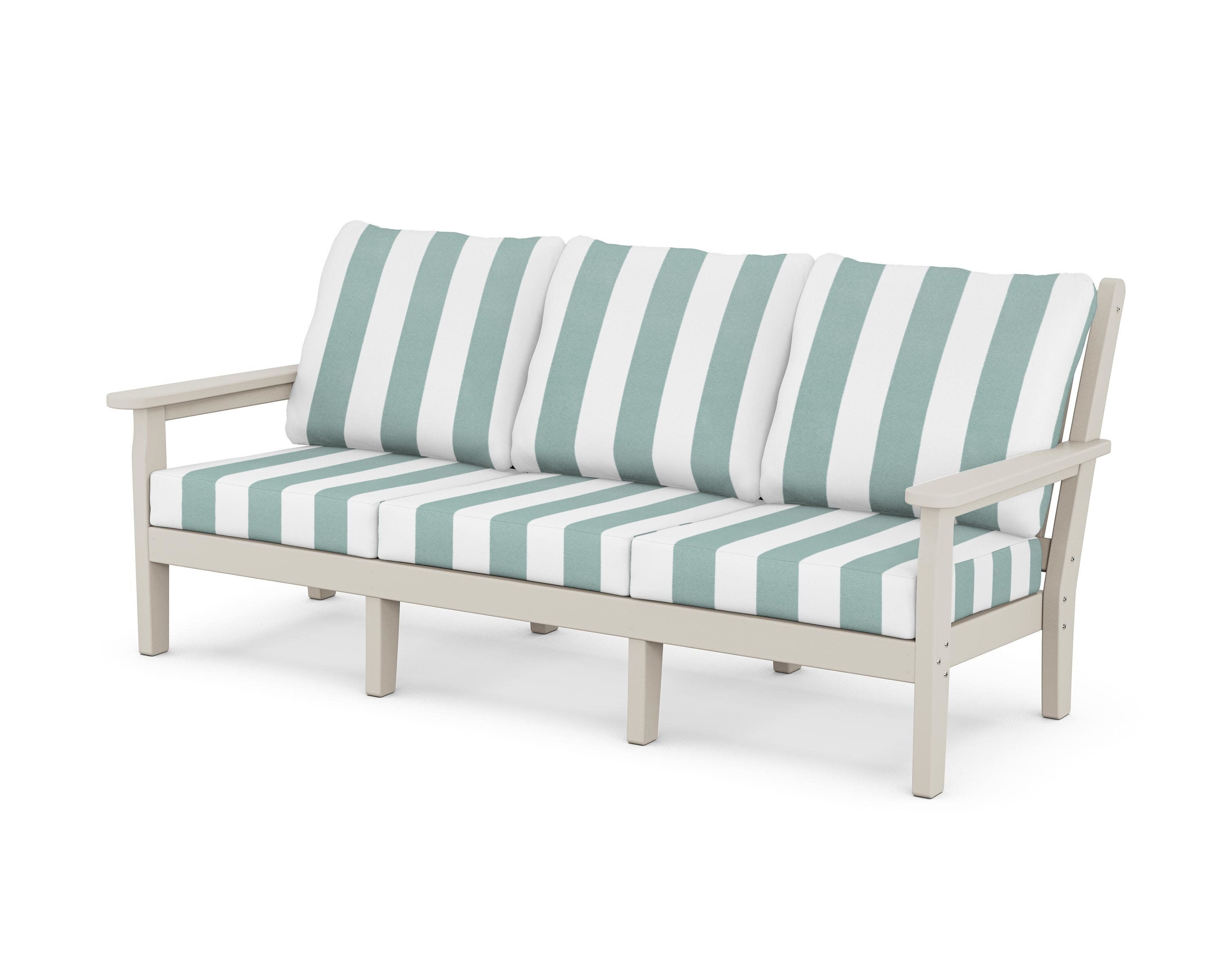 Chippendale Deep Seating Sofa in Sand / Cabana Stripe Glacier Spa