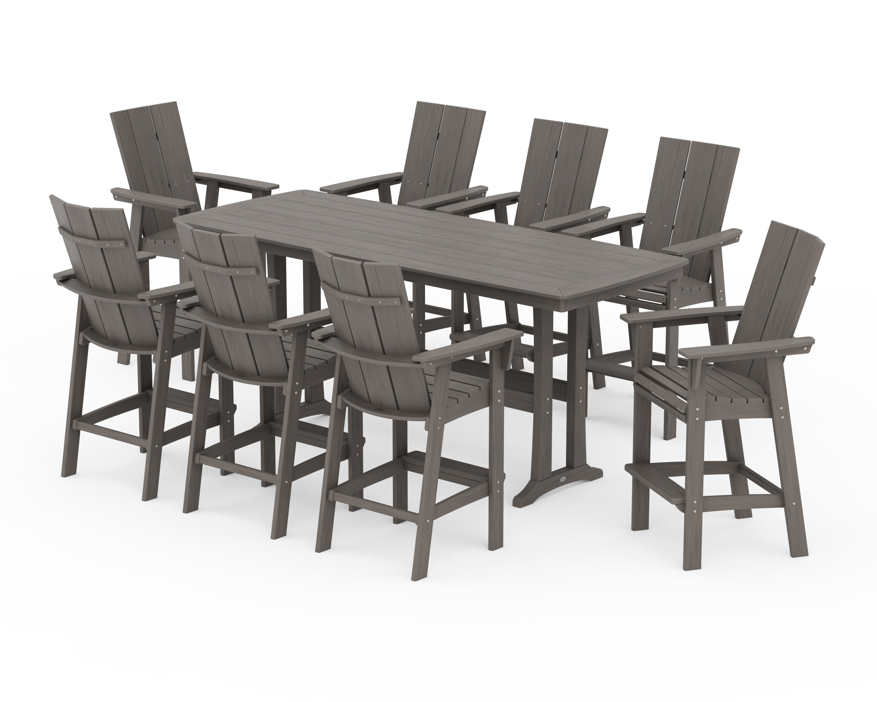 Modern Curveback Adirondack 9-Piece Bar Set with Trestle Legs in Driftwood