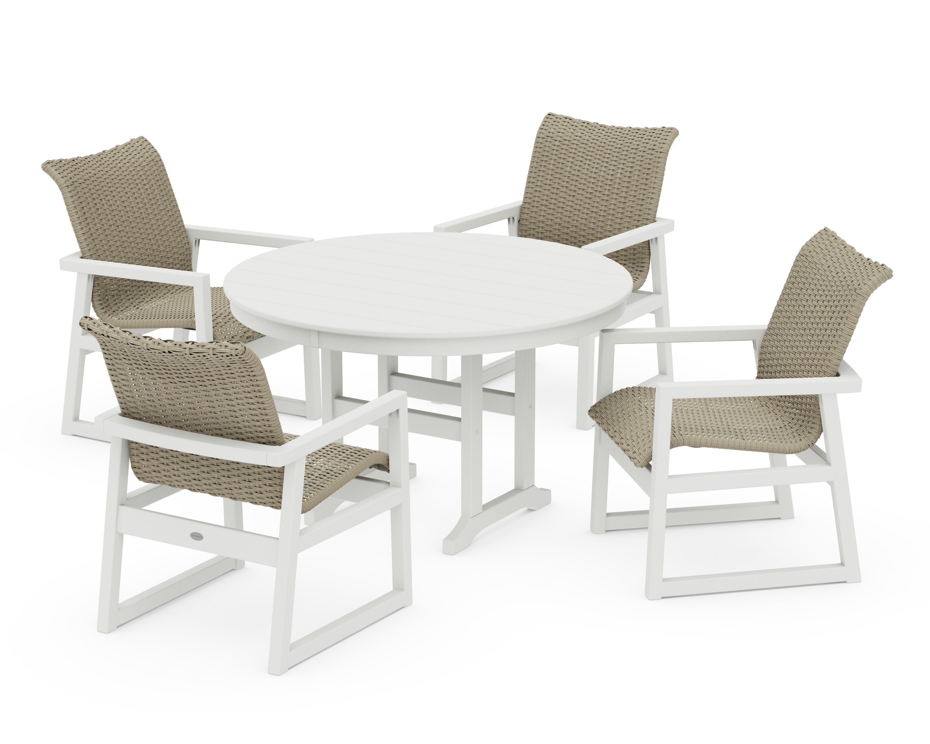 EDGE Woven 5-Piece Round Farmhouse Dining Set in Vintage White / Dune Grass