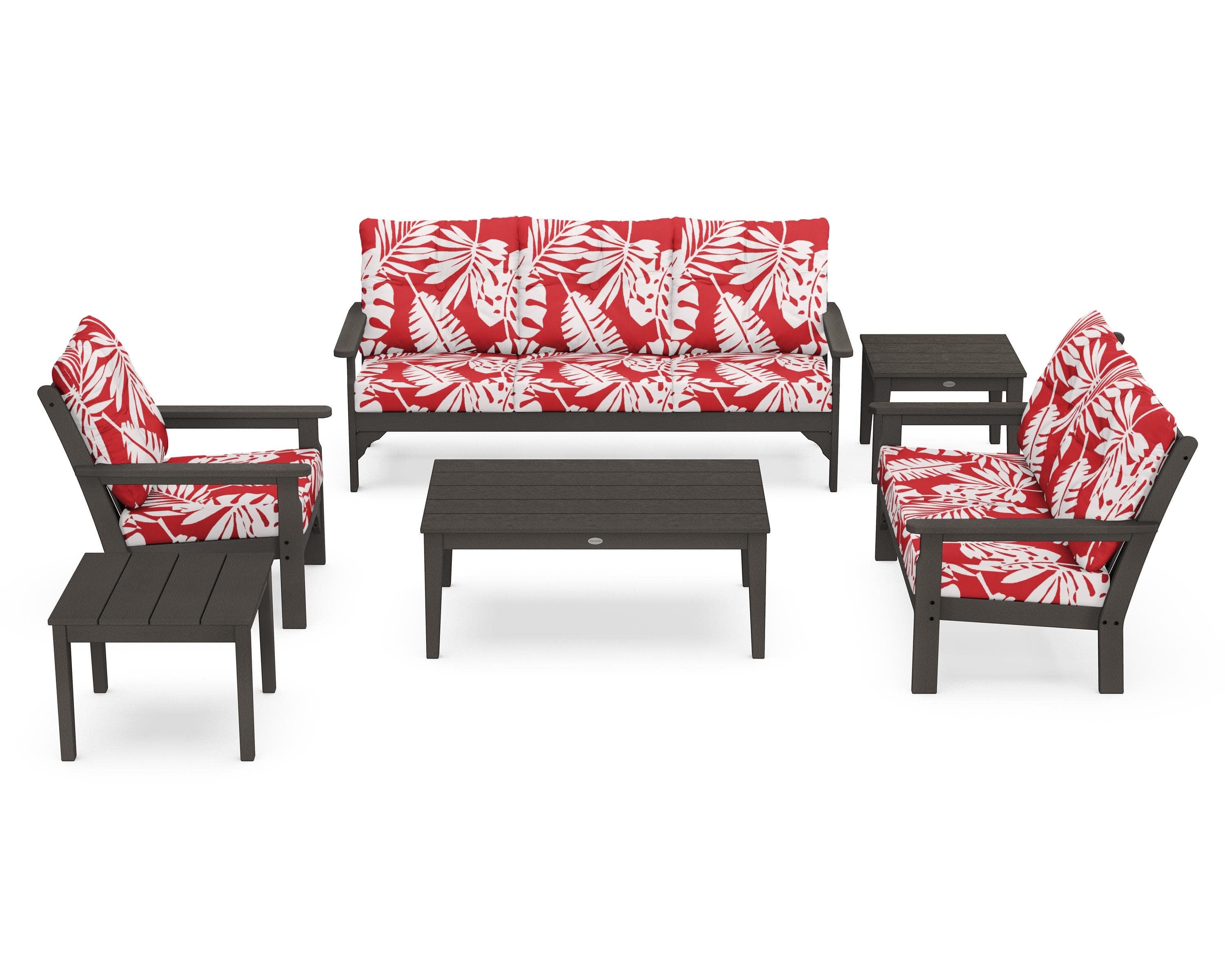 Vineyard 6-Piece Deep Seating Set in Vintage Coffee / Leaf Crimson