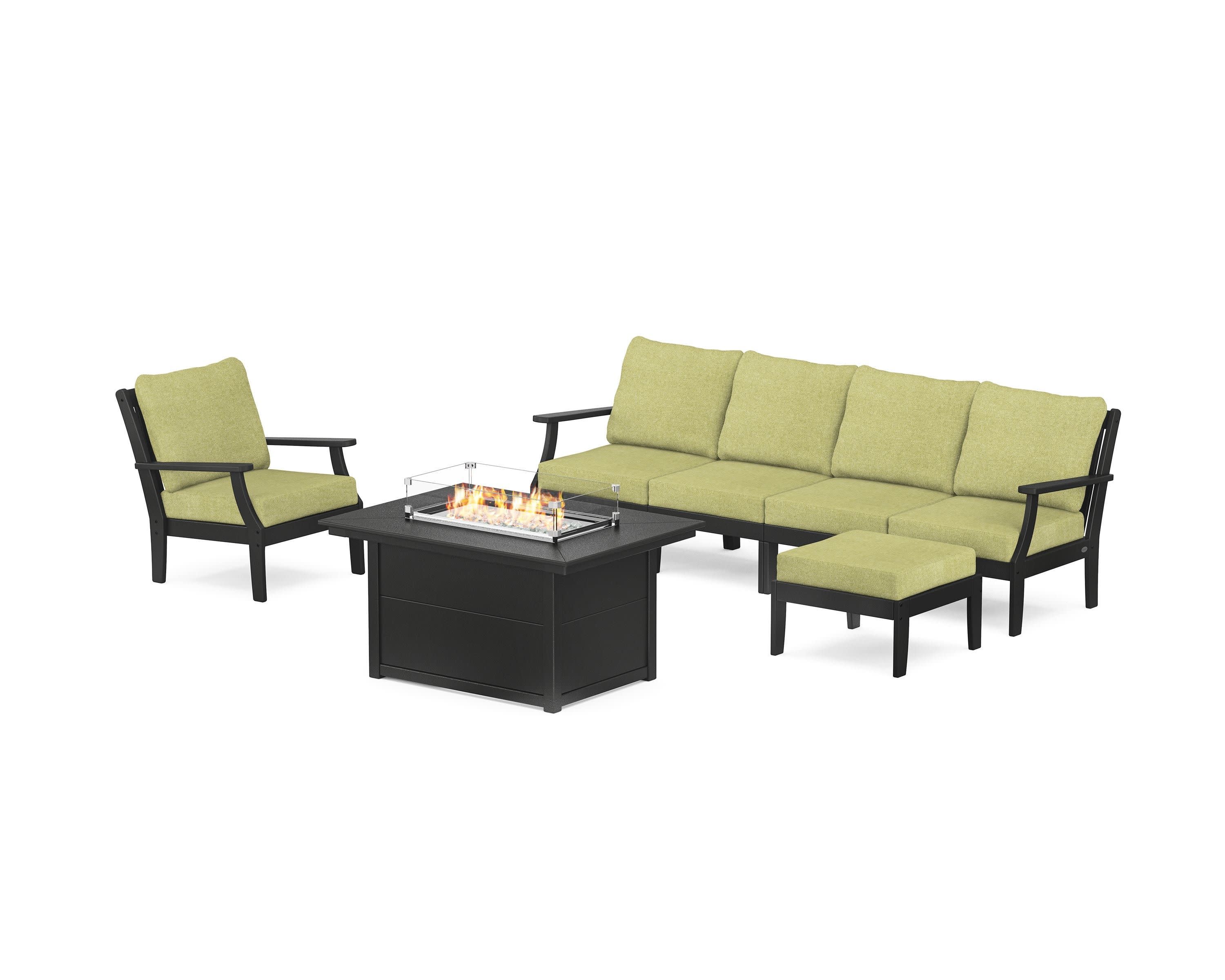 Braxton Sectional Lounge and Fire Pit Set in Black / Chartreuse Boucle