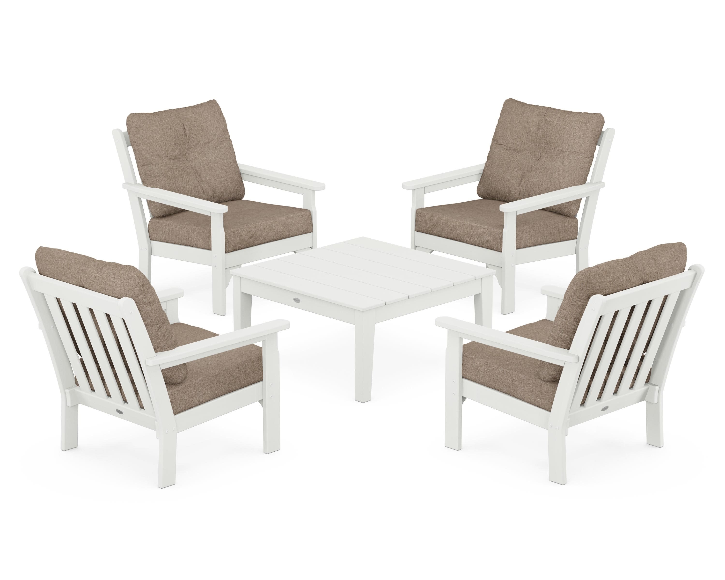 Vineyard 5-Piece Deep Seating Conversation Set in Vintage White / Spiced Burlap