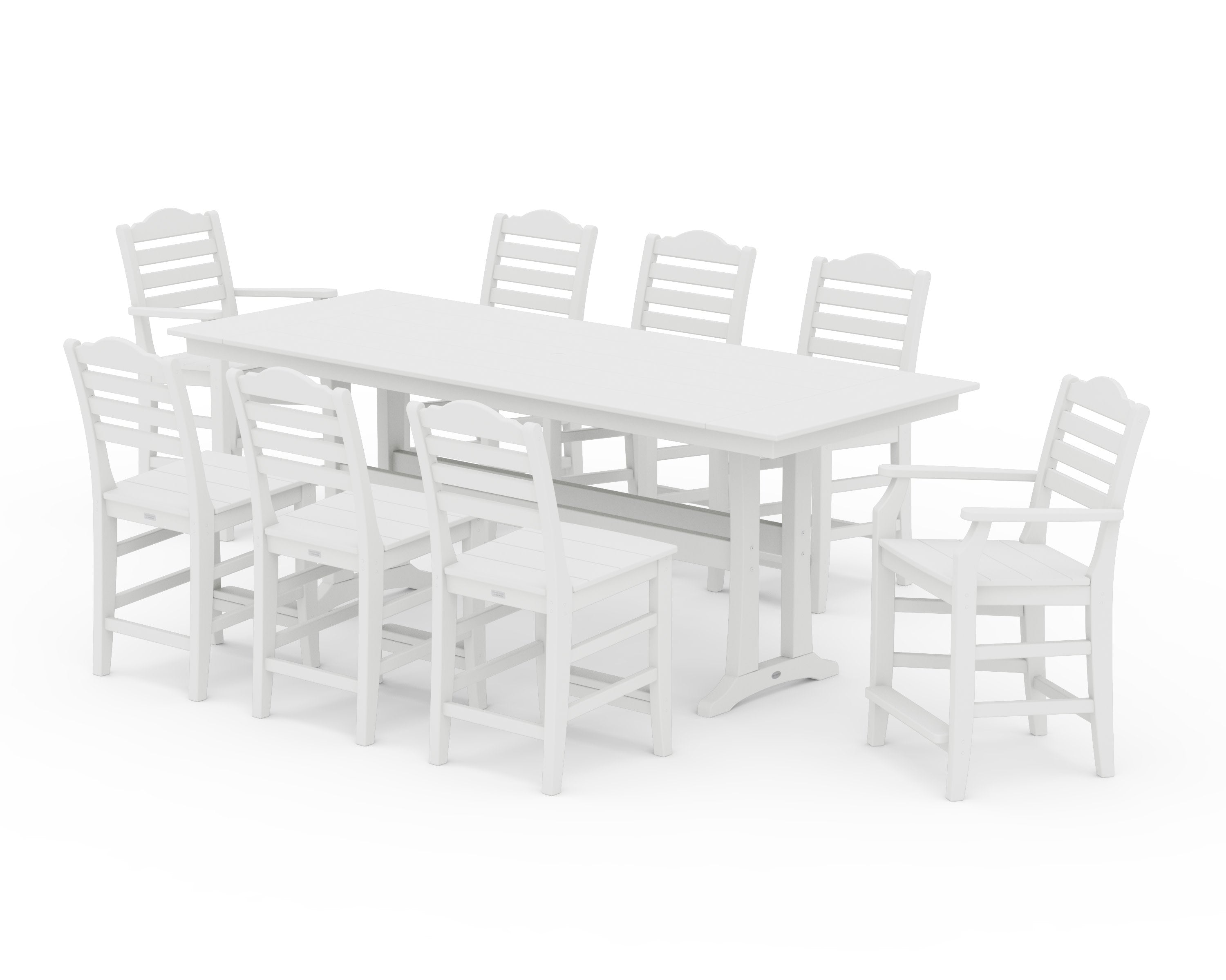 Savannah 9-Piece Farmhouse Counter Set with Trestle Legs in White