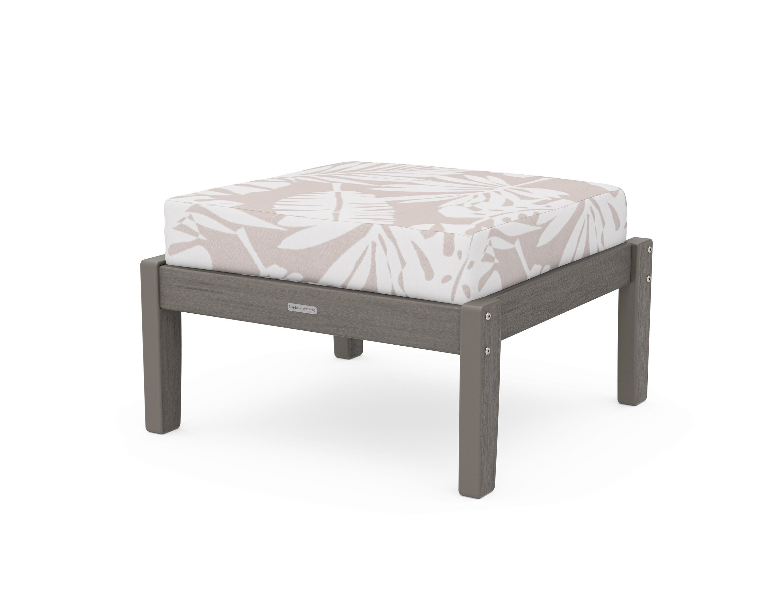 Chinoiserie Deep Seating Ottoman in Driftwood / Leaf Dune Burlap