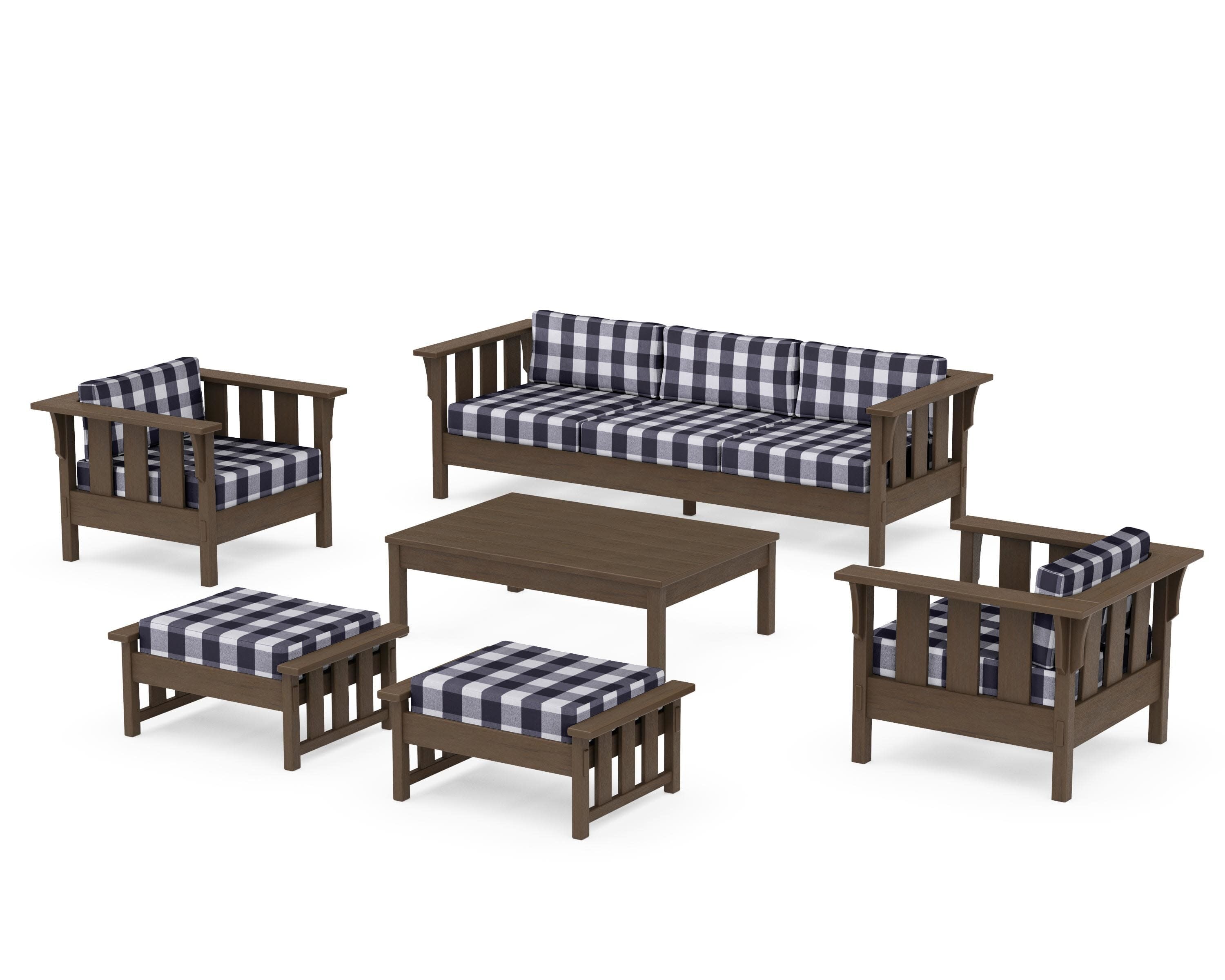 Acadia 6-Piece Lounge Sofa Set in Kona / Buffalo Plaid Navy
