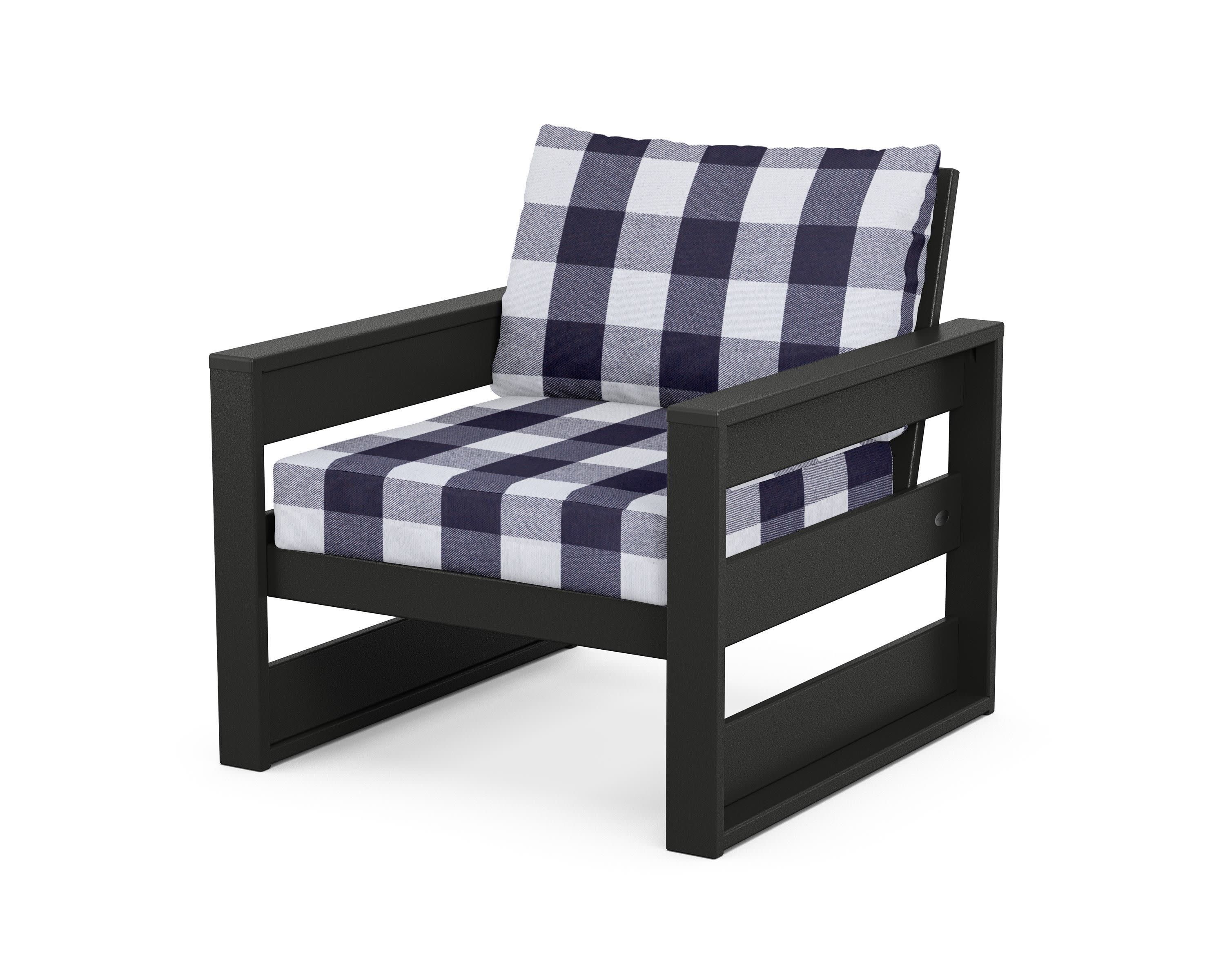Westport Club Chair in Black / Buffalo Plaid Navy