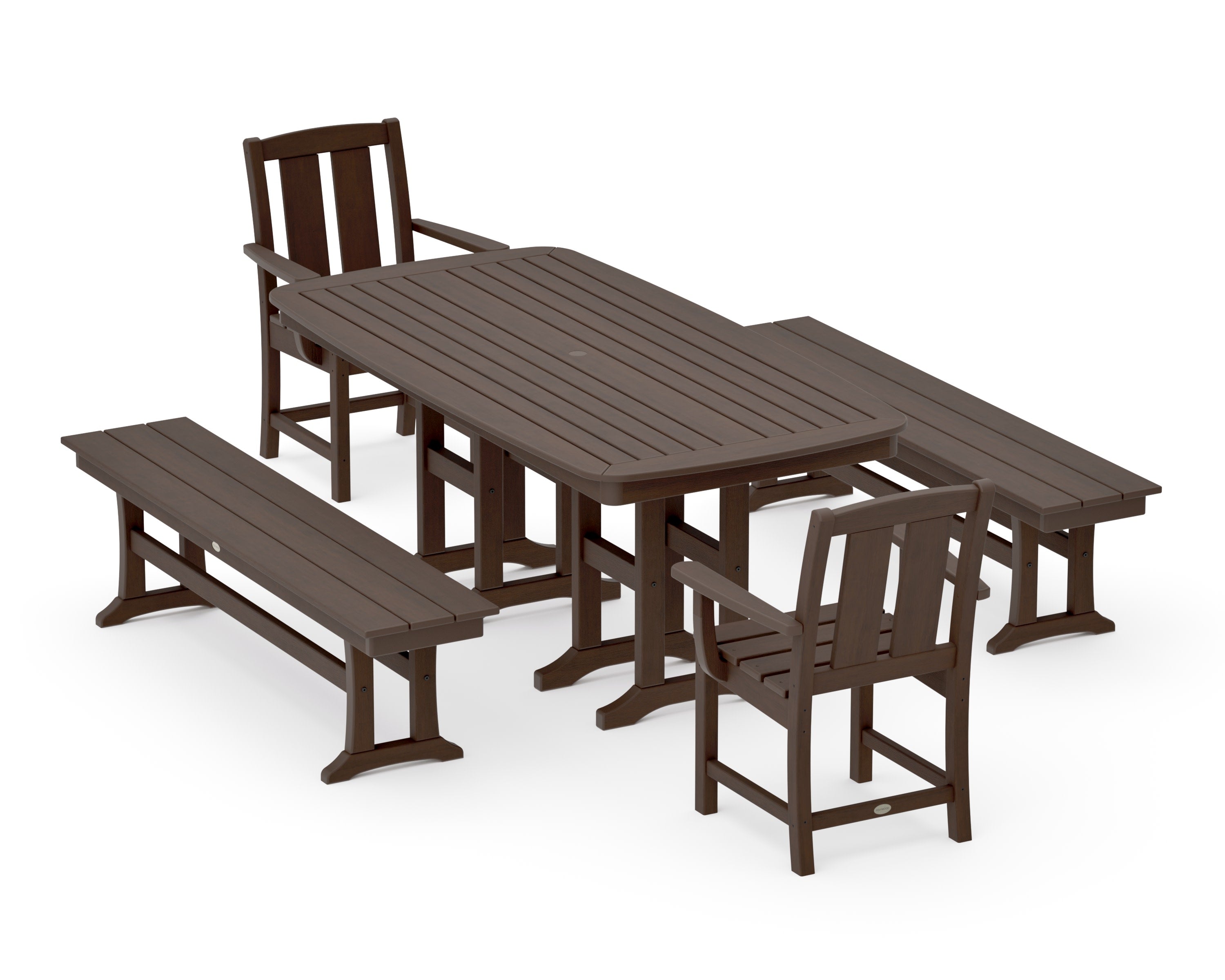 Mission 5-Piece Dining Set with Benches in Kona