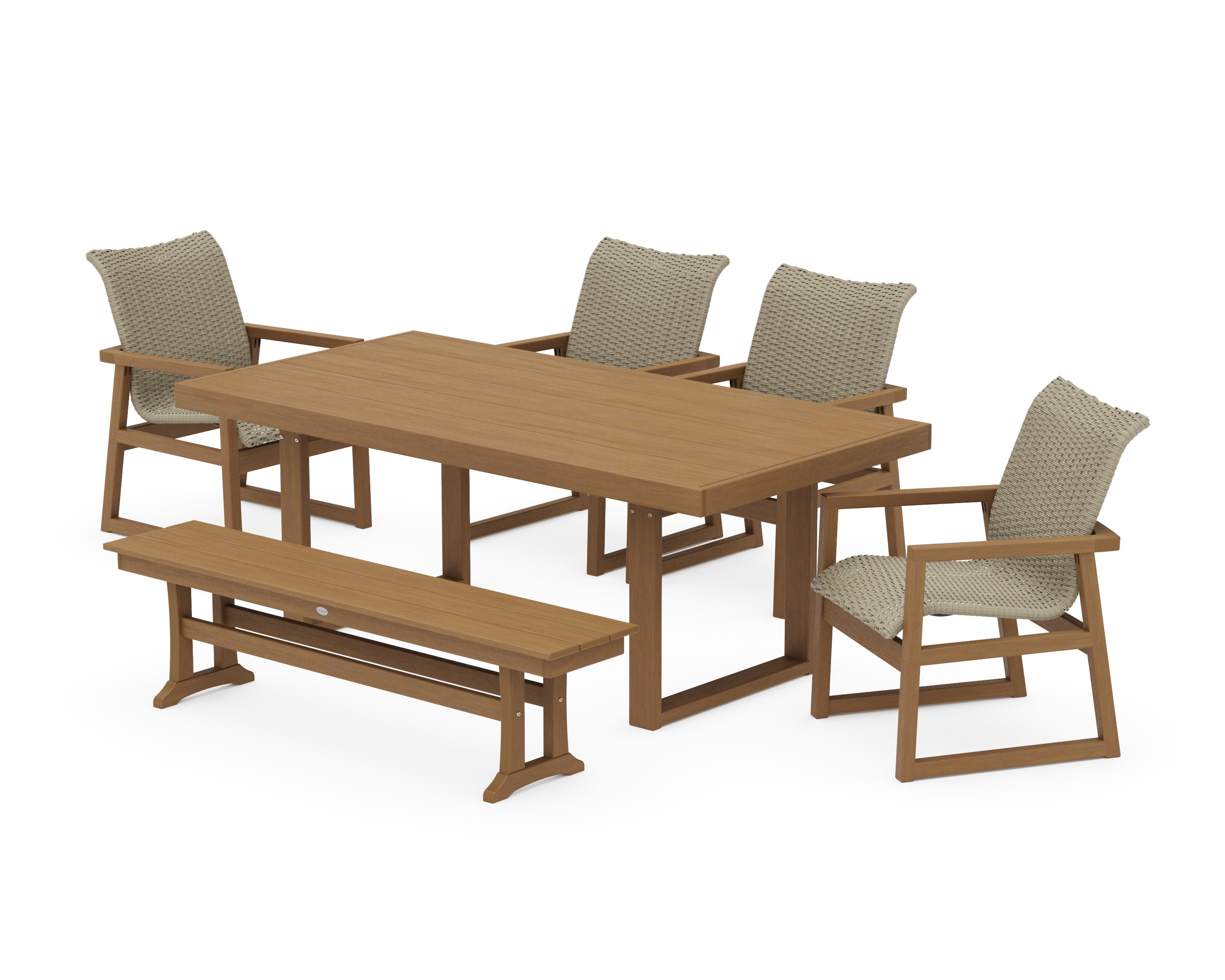 EDGE Woven 6-Piece Dining Set with Bench in Natural / Dune Grass
