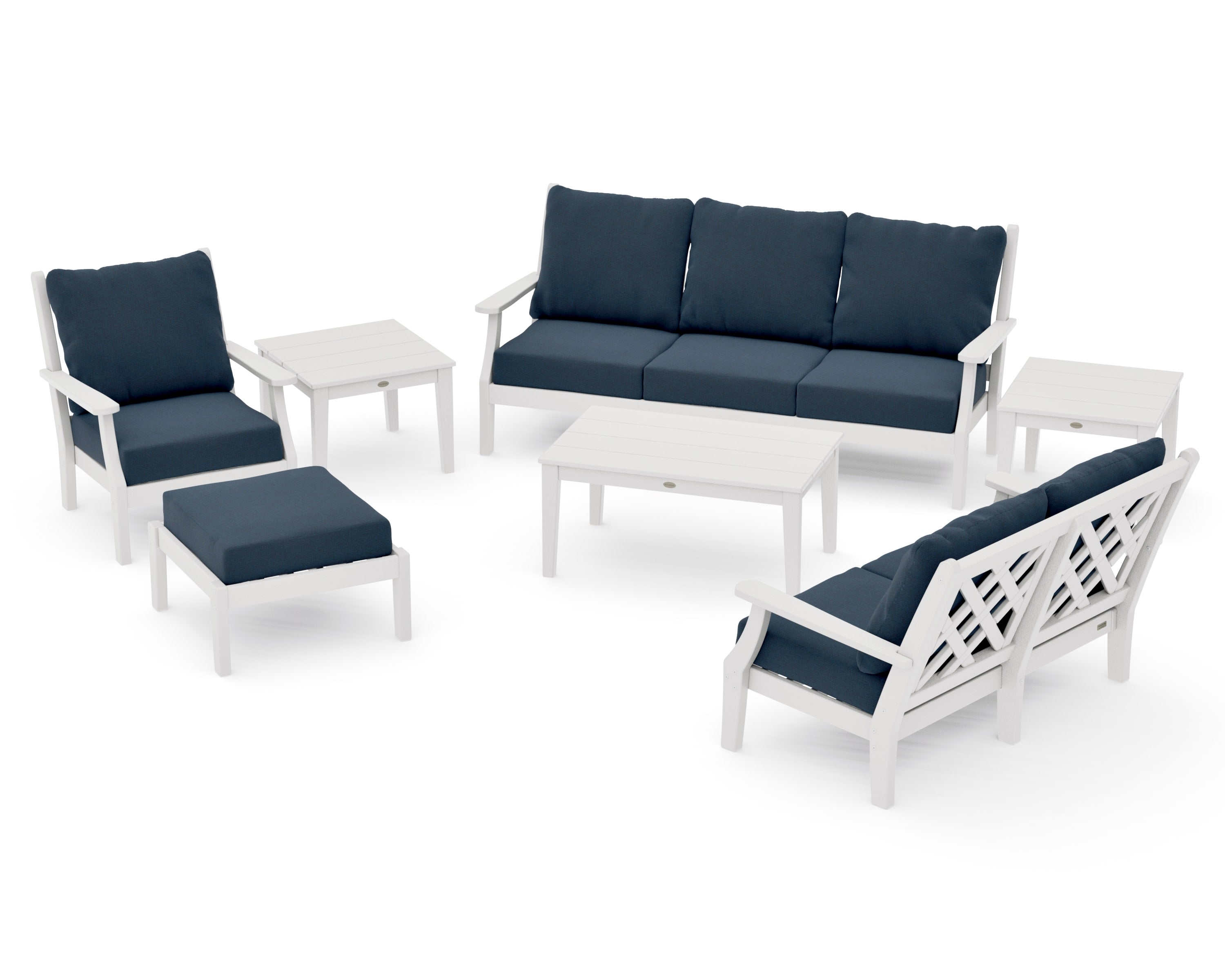 Wovendale 7-Piece Deep Seating Set in Vintage White / Marine Indigo