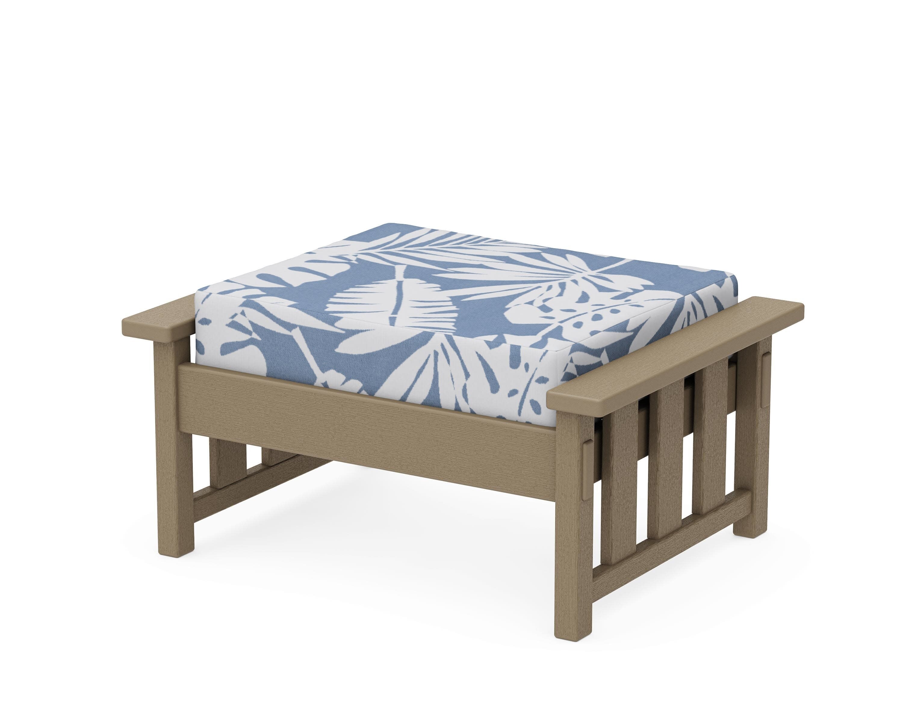 Acadia Deep Seating Ottoman in Vintage Sahara / Leaf Sky Blue