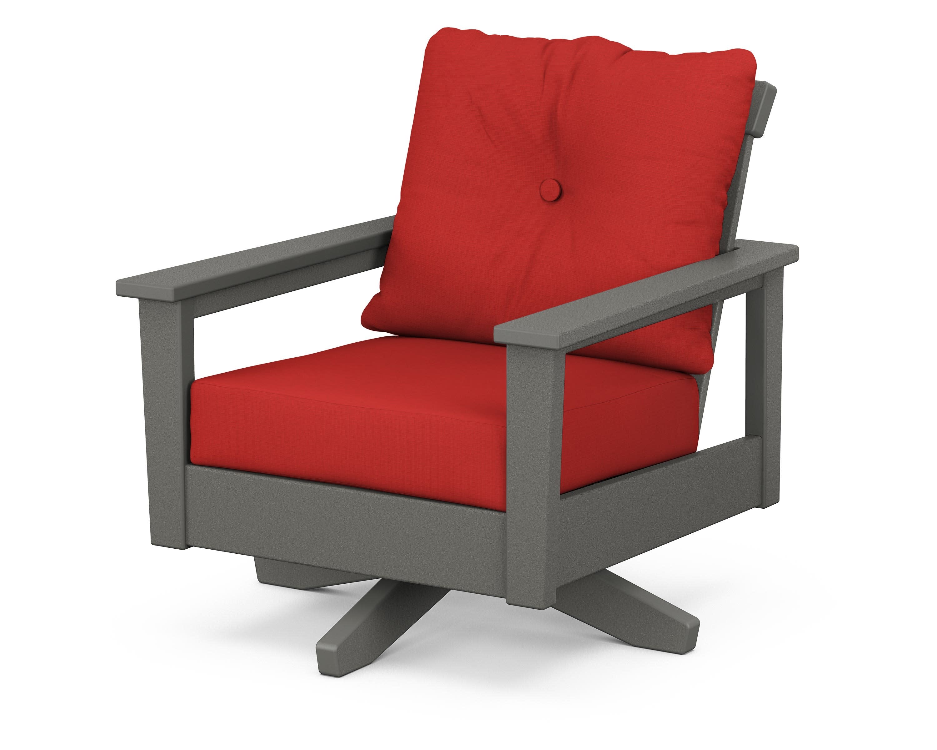 Prescott Deep Seating Swivel Chair in Slate Grey / Crimson Linen