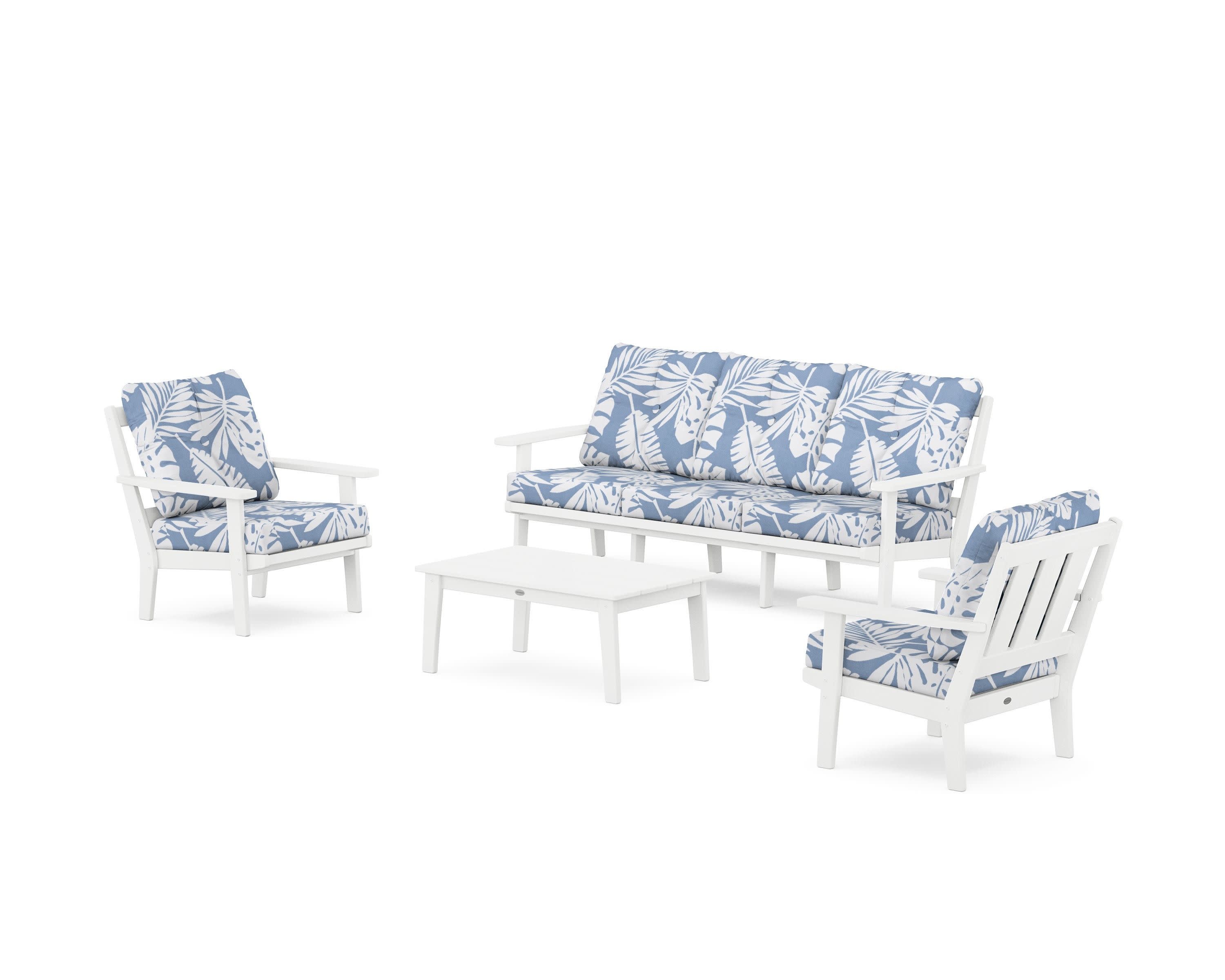 Oxford 4-Piece Deep Seating Set with Sofa in White / Leaf Sky Blue