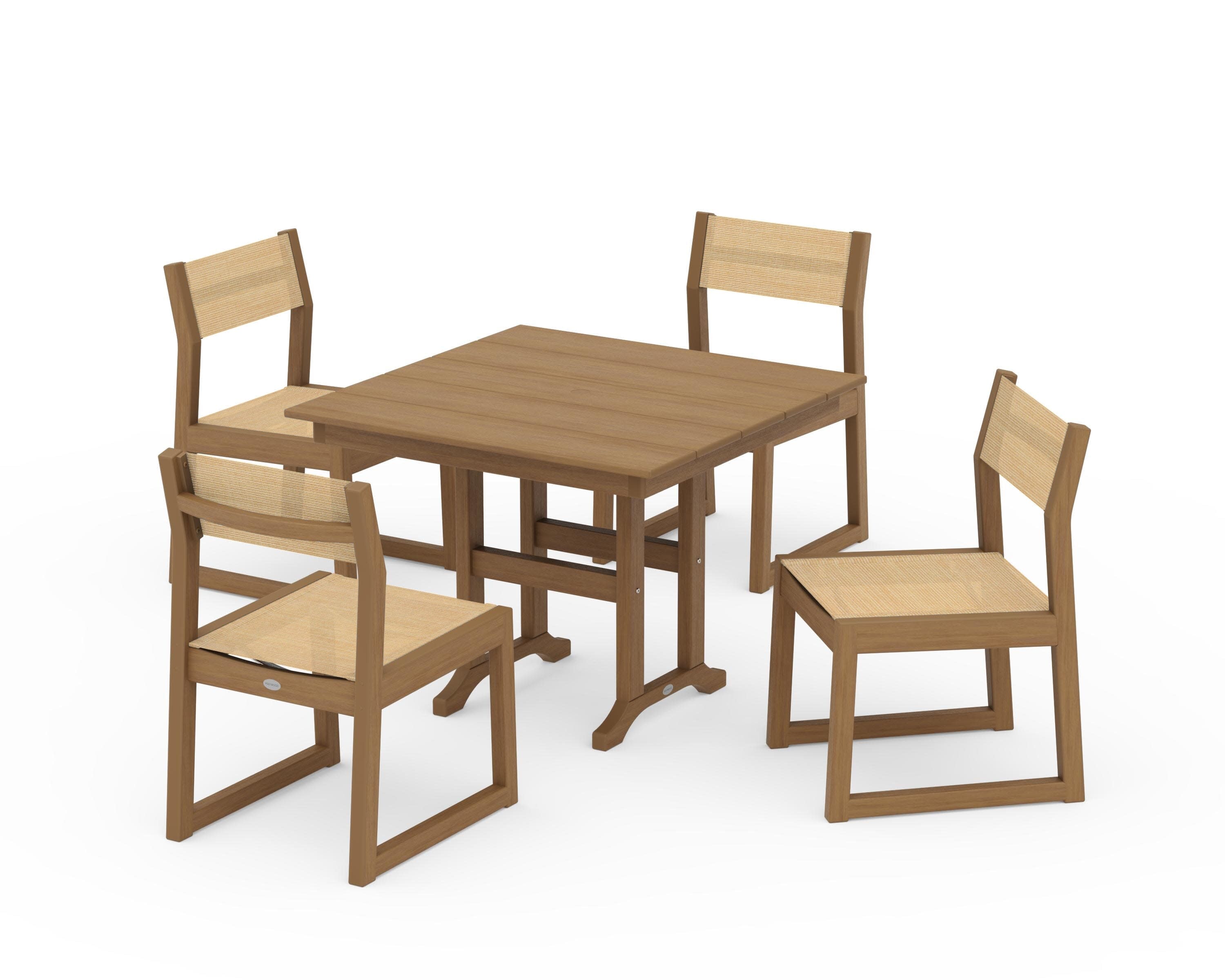 EDGE Sling Side Chair 5-Piece Farmhouse Dining Set in Natural / Dupioni Apricot Sling