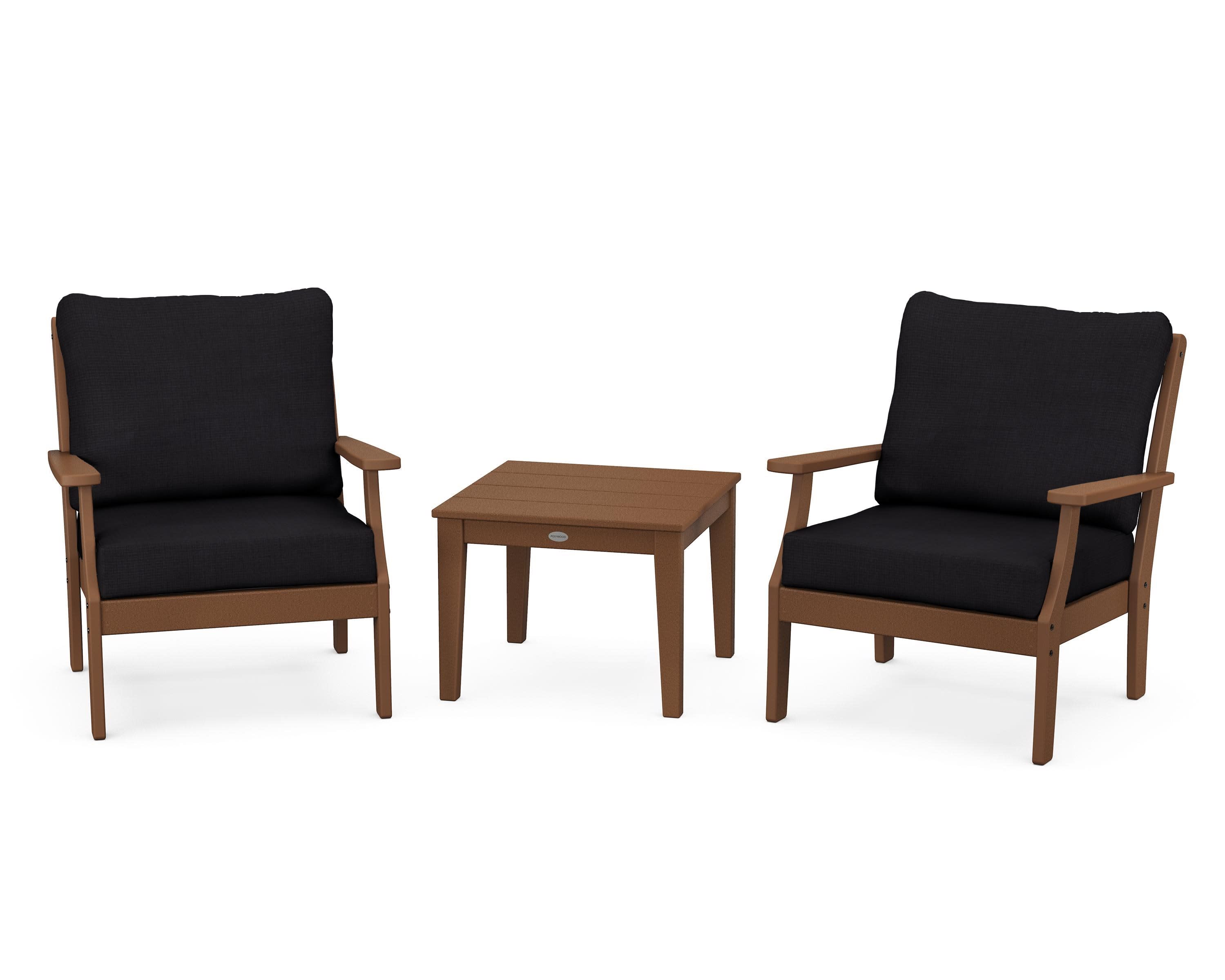 Braxton 3-Piece Deep Seating Set in Teak / Midnight Linen