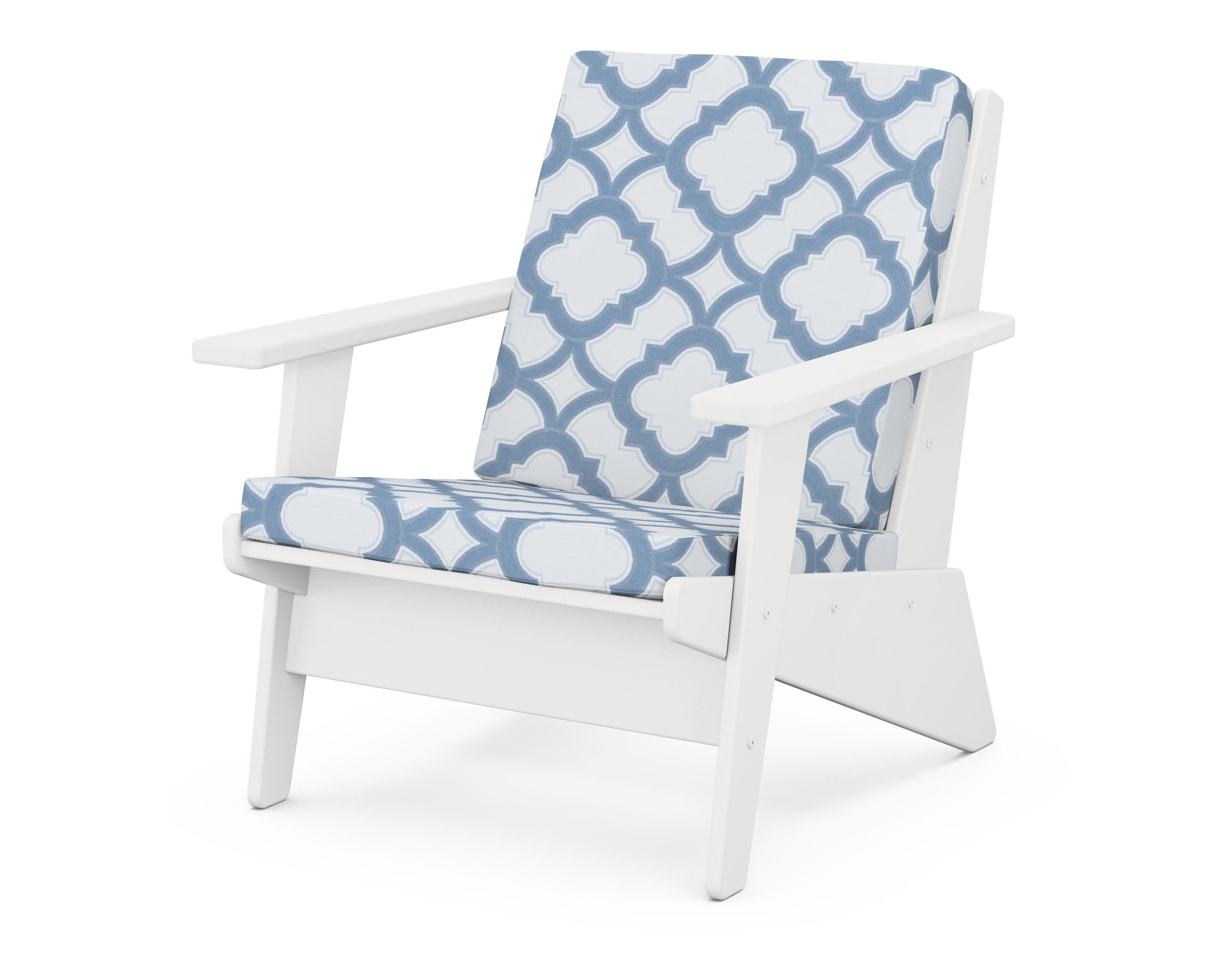 Riviera Modern Lounge Chair in White / Trellis Sky Blue