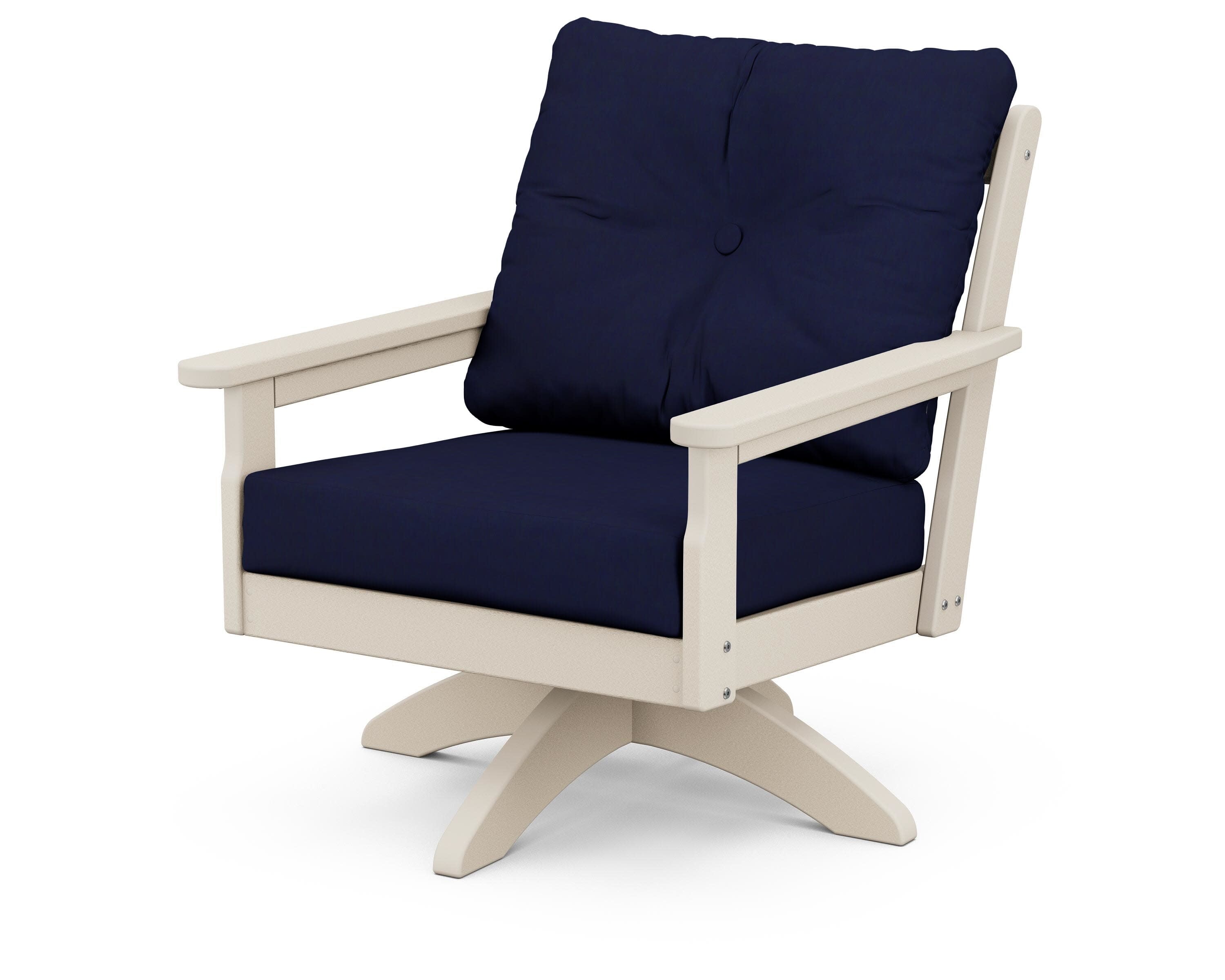 Vineyard Deep Seating Swivel Chair in Sand / Navy