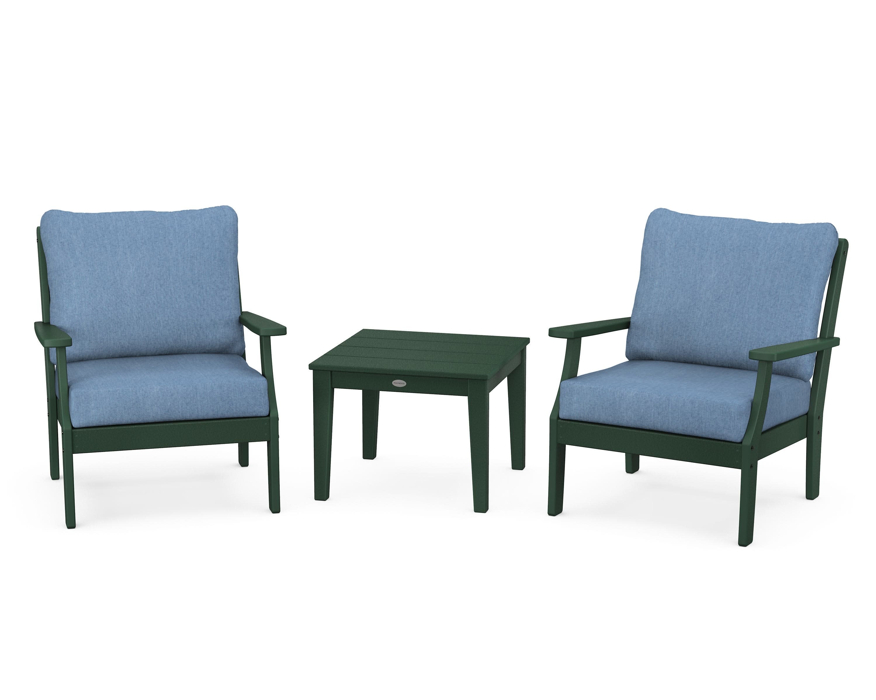 Braxton 3-Piece Deep Seating Set in Green / Sky Blue