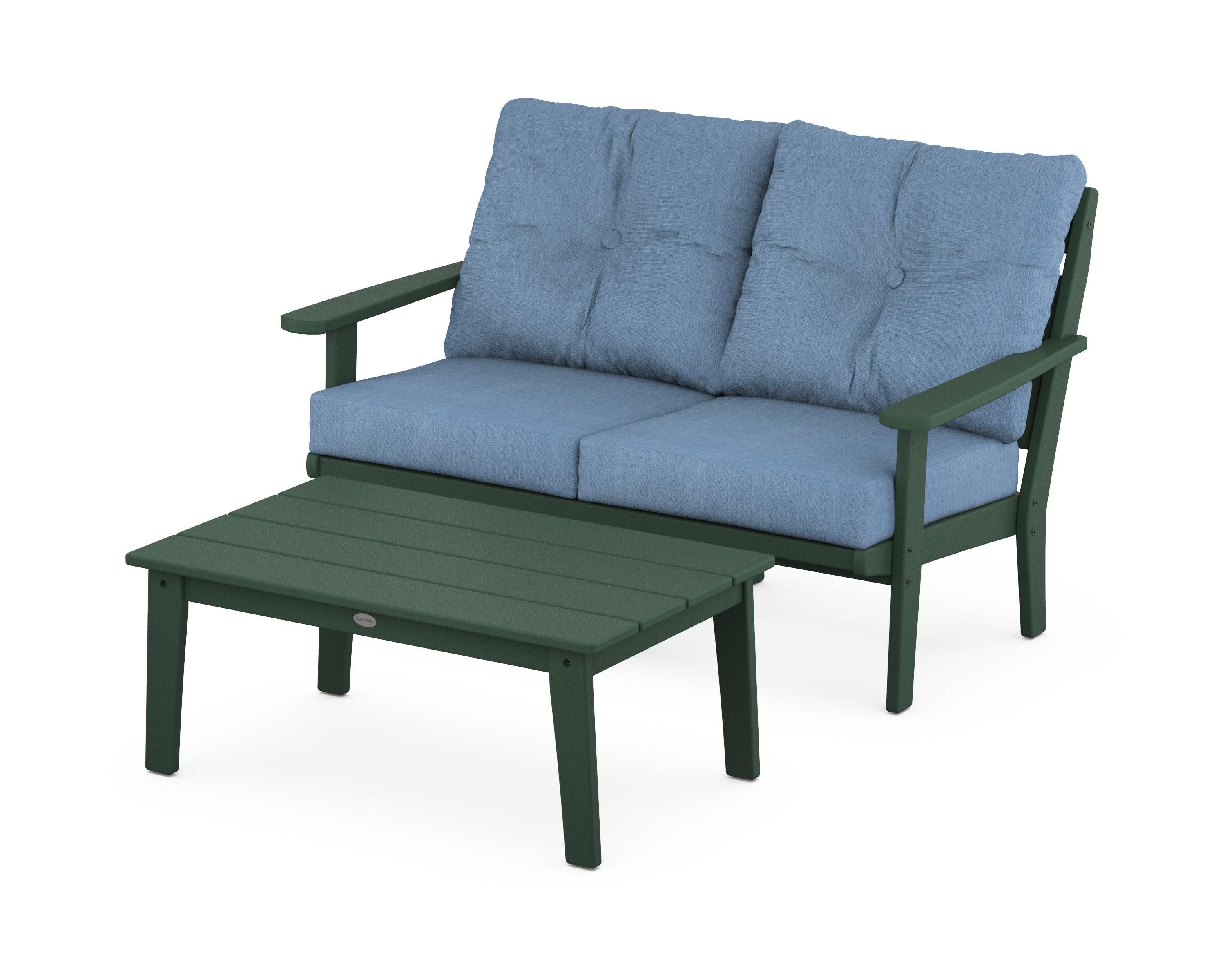 Lakeside 2-Piece Lounge Loveseat Set in Green / Sky Blue