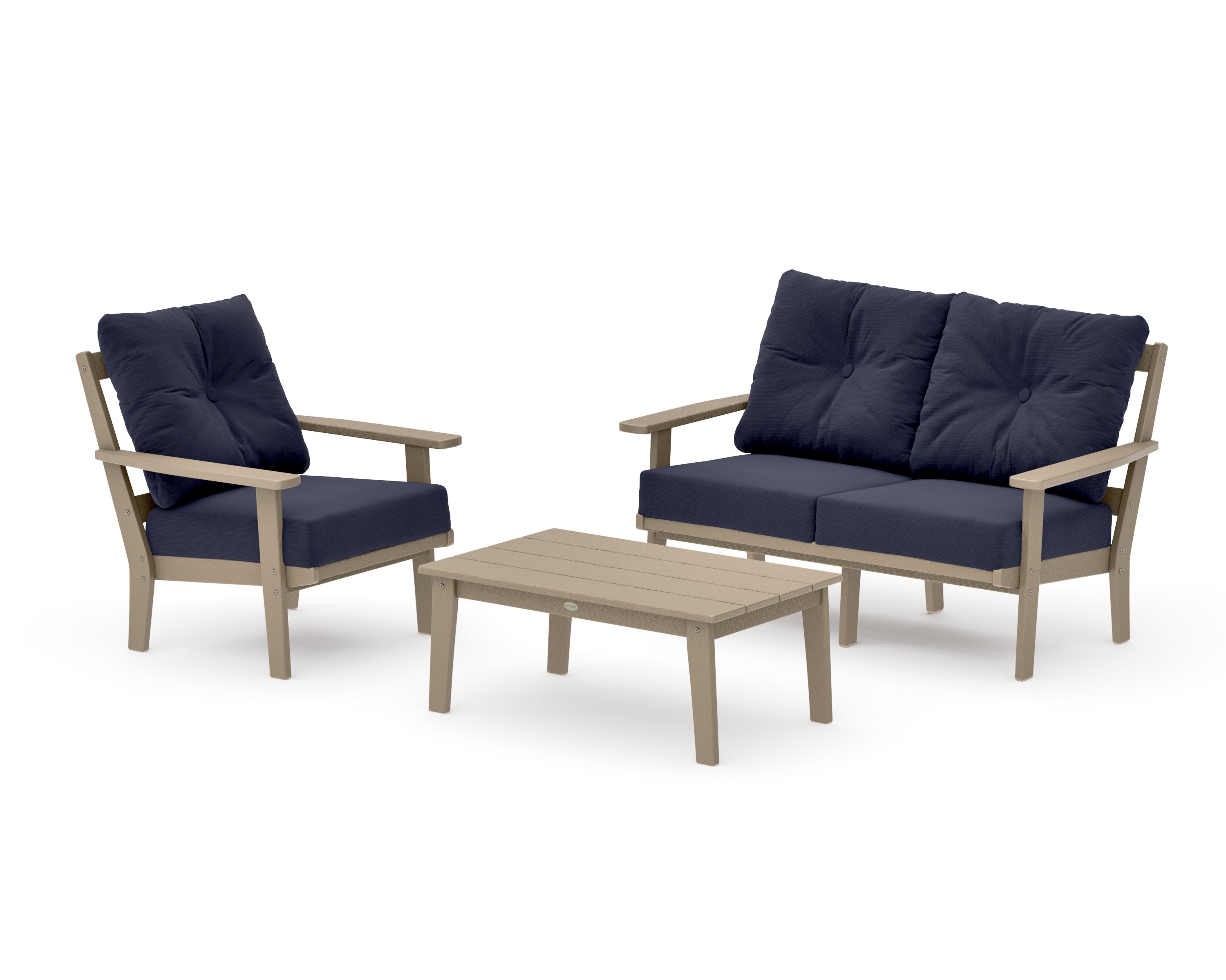 Oxford 3-Piece Deep Seating Set with Loveseat in Vintage Sahara / Navy Linen