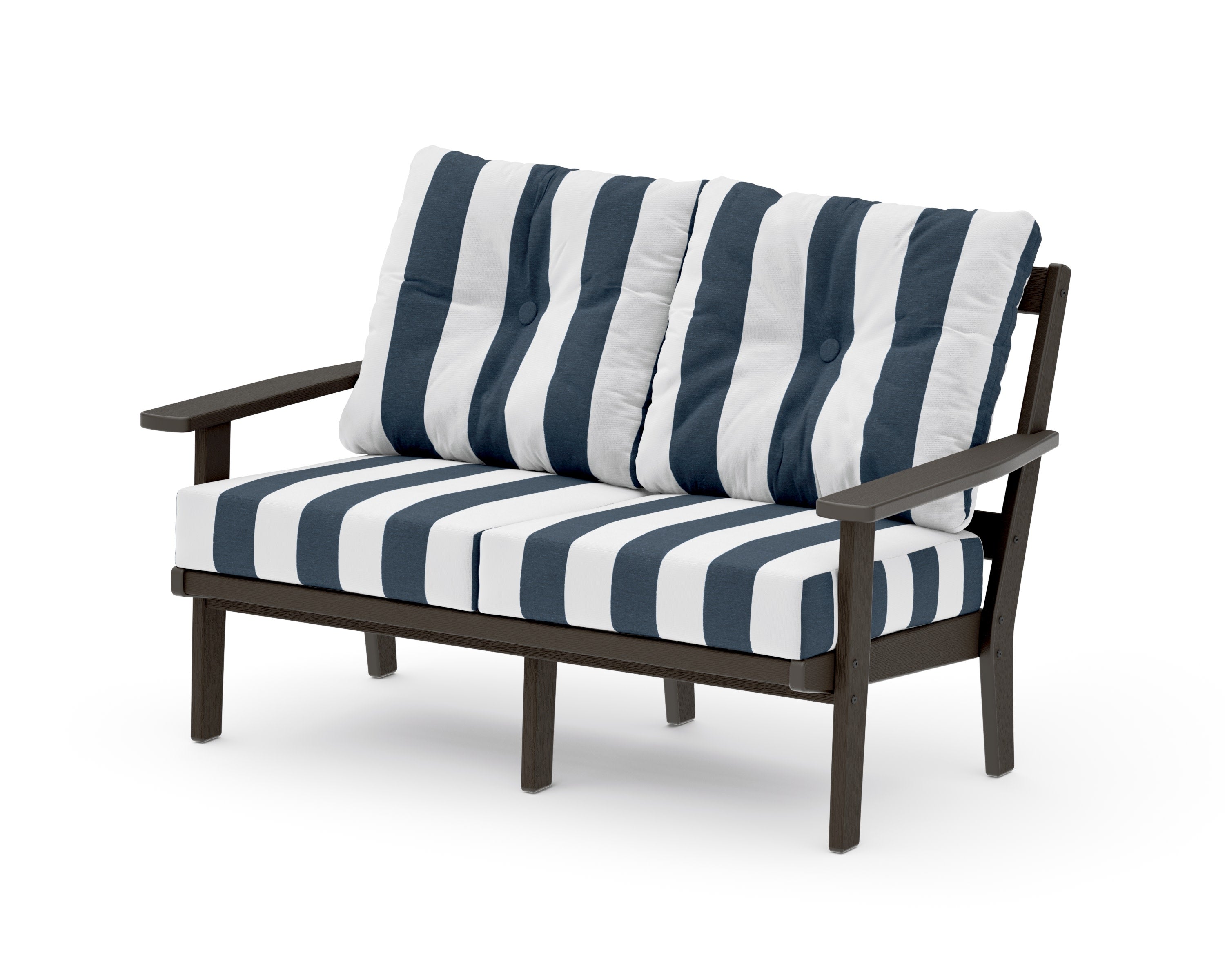 Prairie Deep SeatingLoveseat in Vintage Coffee / Cabana Stripe Marine Indigo